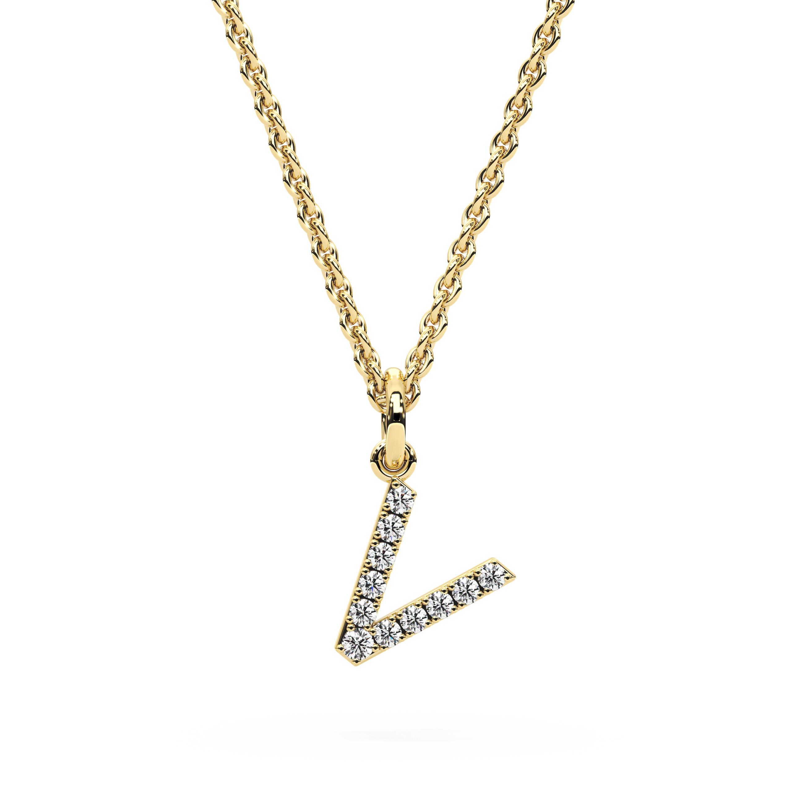 "V" Diamond Initial Pendant - 10mm