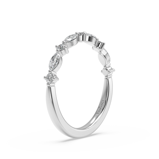 Alternating Marquise-Round in Prong Setting Wedding Ring (0.30 T.C.W)