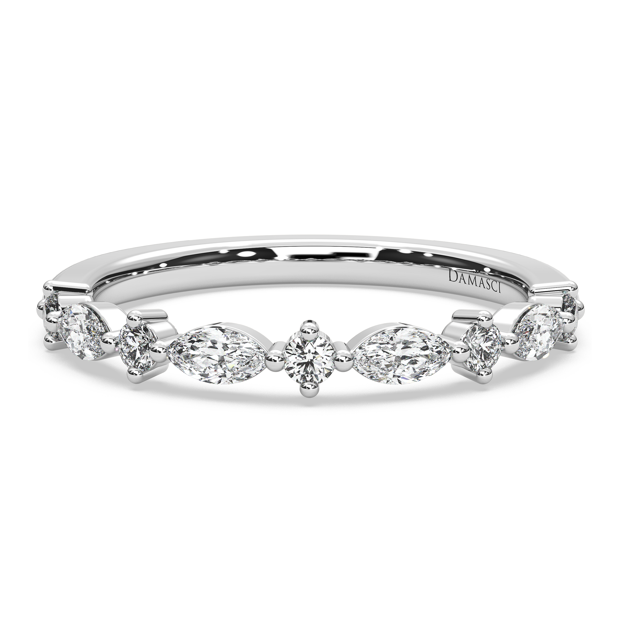 Alternating Marquise-Round in Prong Setting Wedding Ring (0.30 T.C.W)