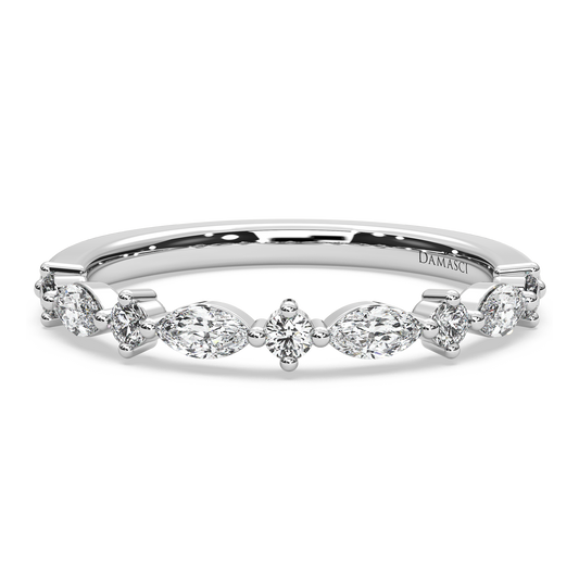 Alternating Marquise-Round in Prong Setting Wedding Ring (0.30 T.C.W)
