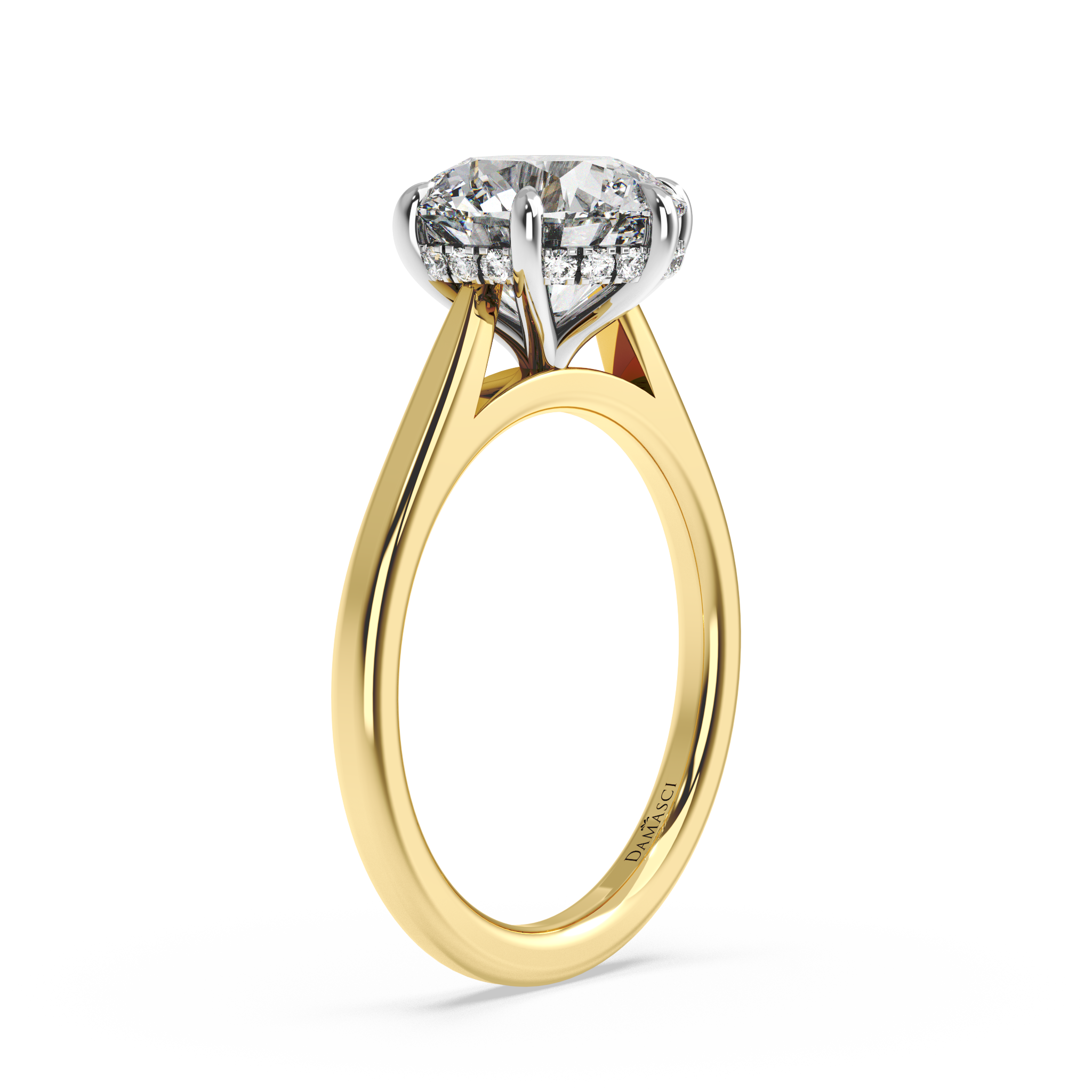 Six-Prong Hidden Halo Cathedral Ring - Round