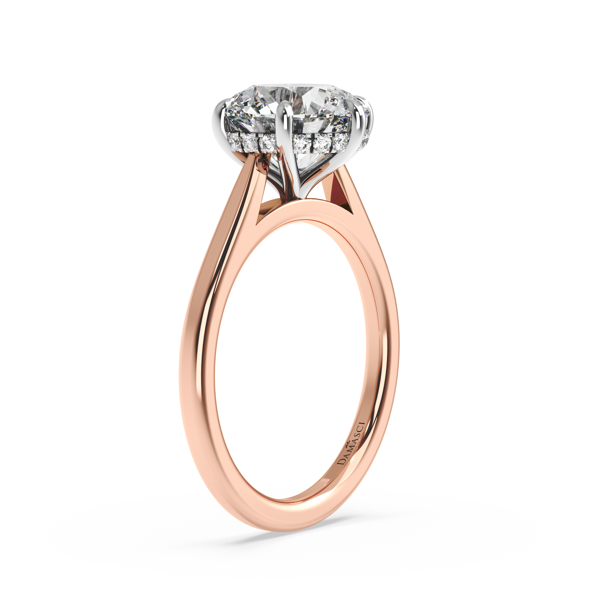 Six-Prong Hidden Halo Cathedral Ring - Round