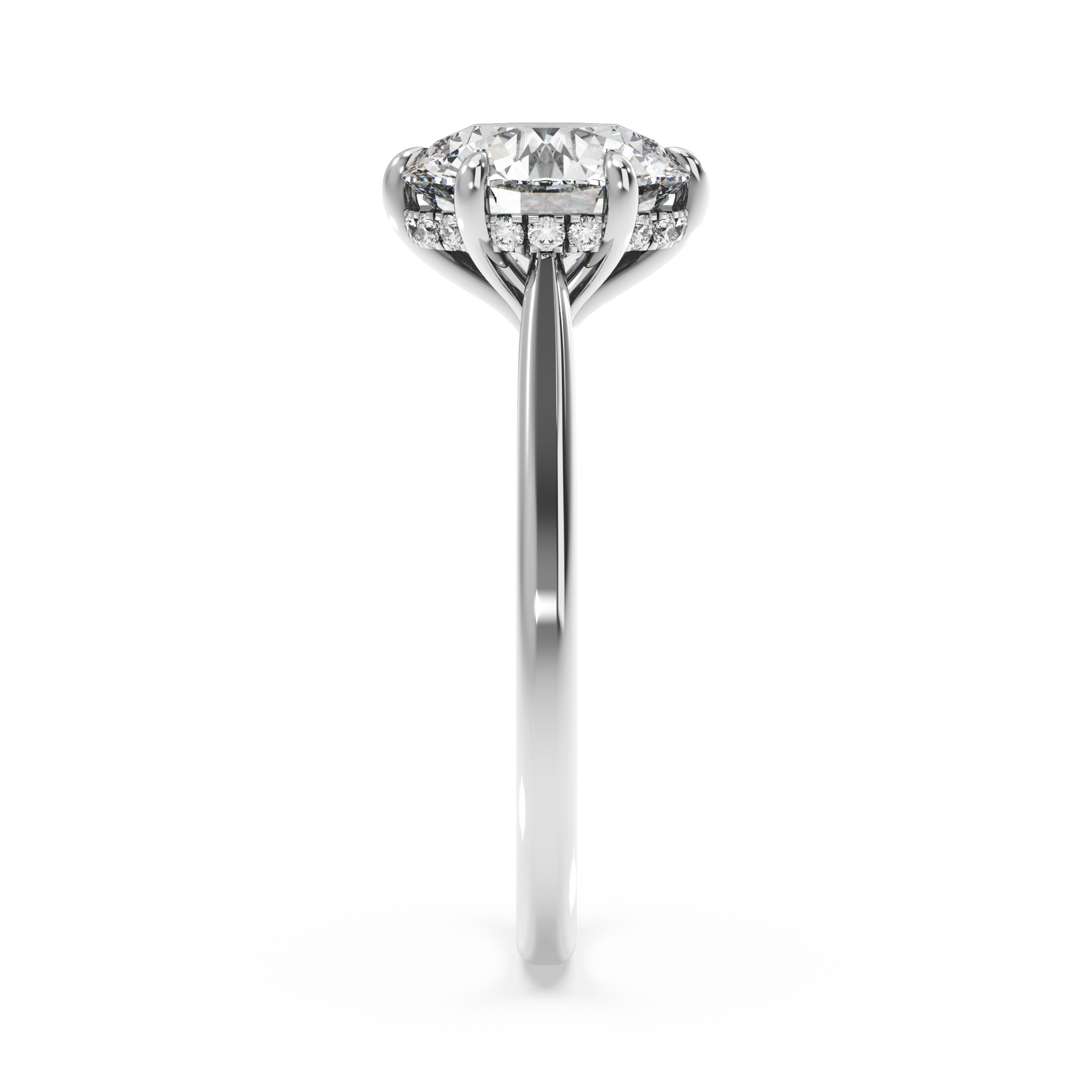 Six-Prong Hidden Halo Cathedral Ring - Round