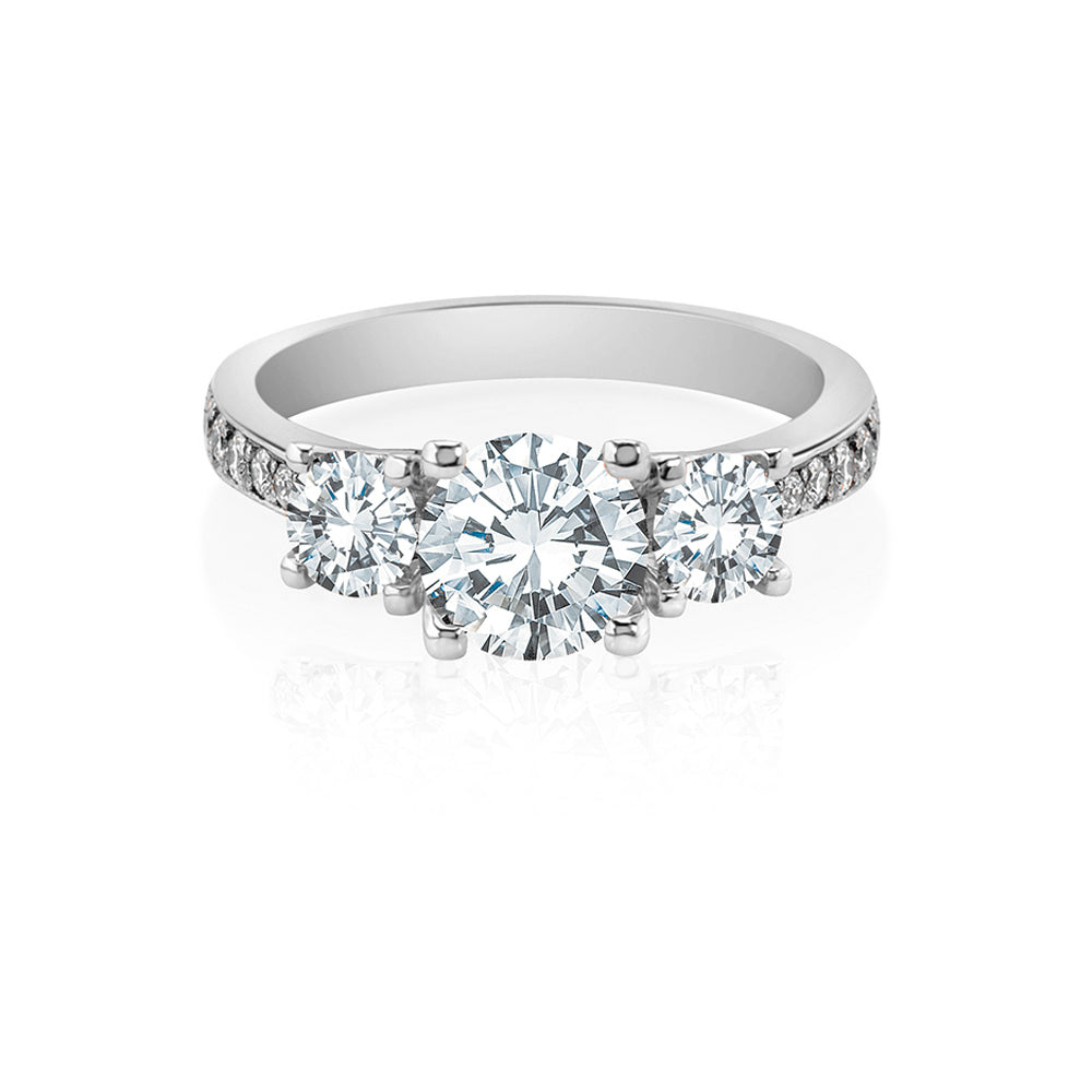 Three Stone Diamond Engagement Ring with Accent Diamonds