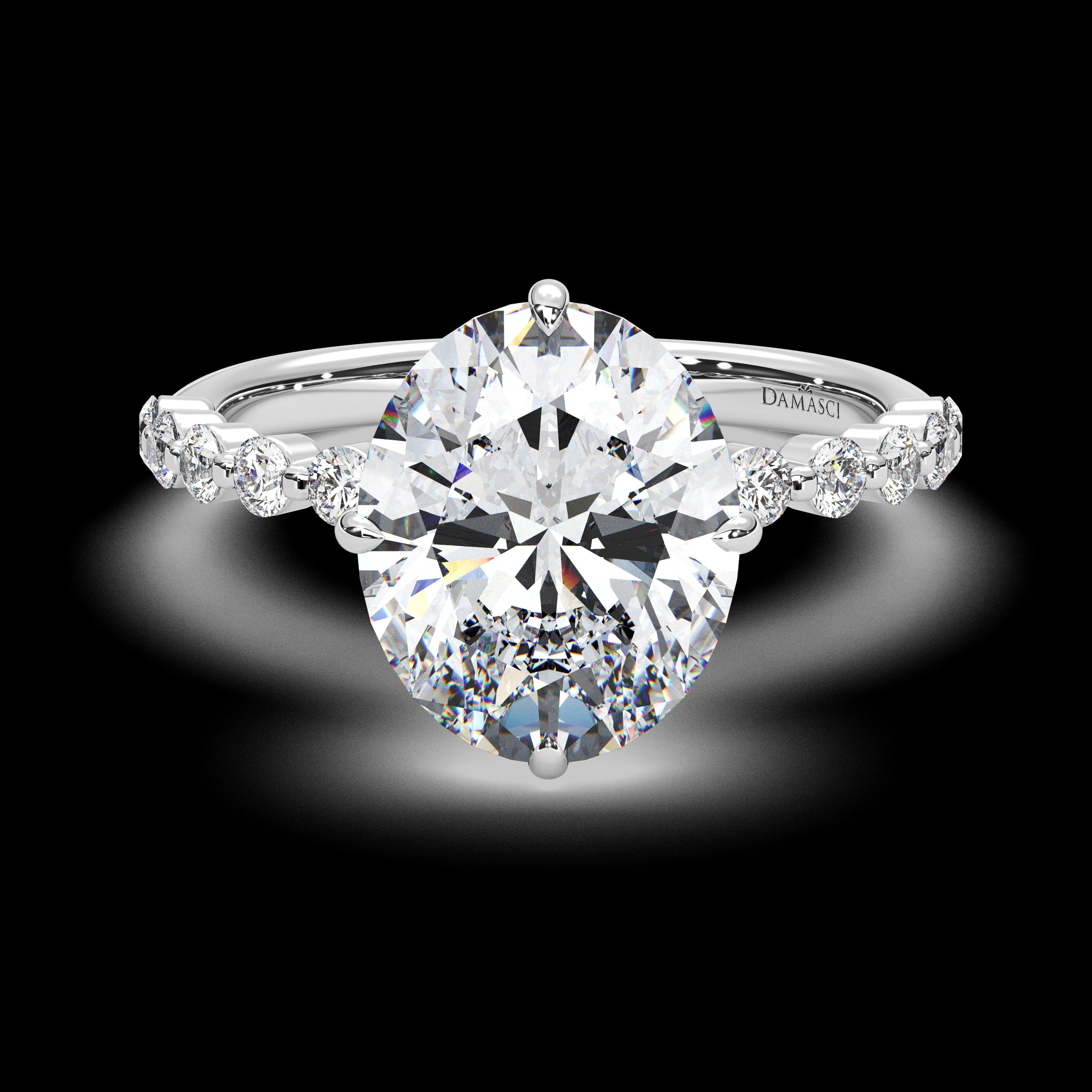 Compass Top with Side Diamonds Ring - Oval