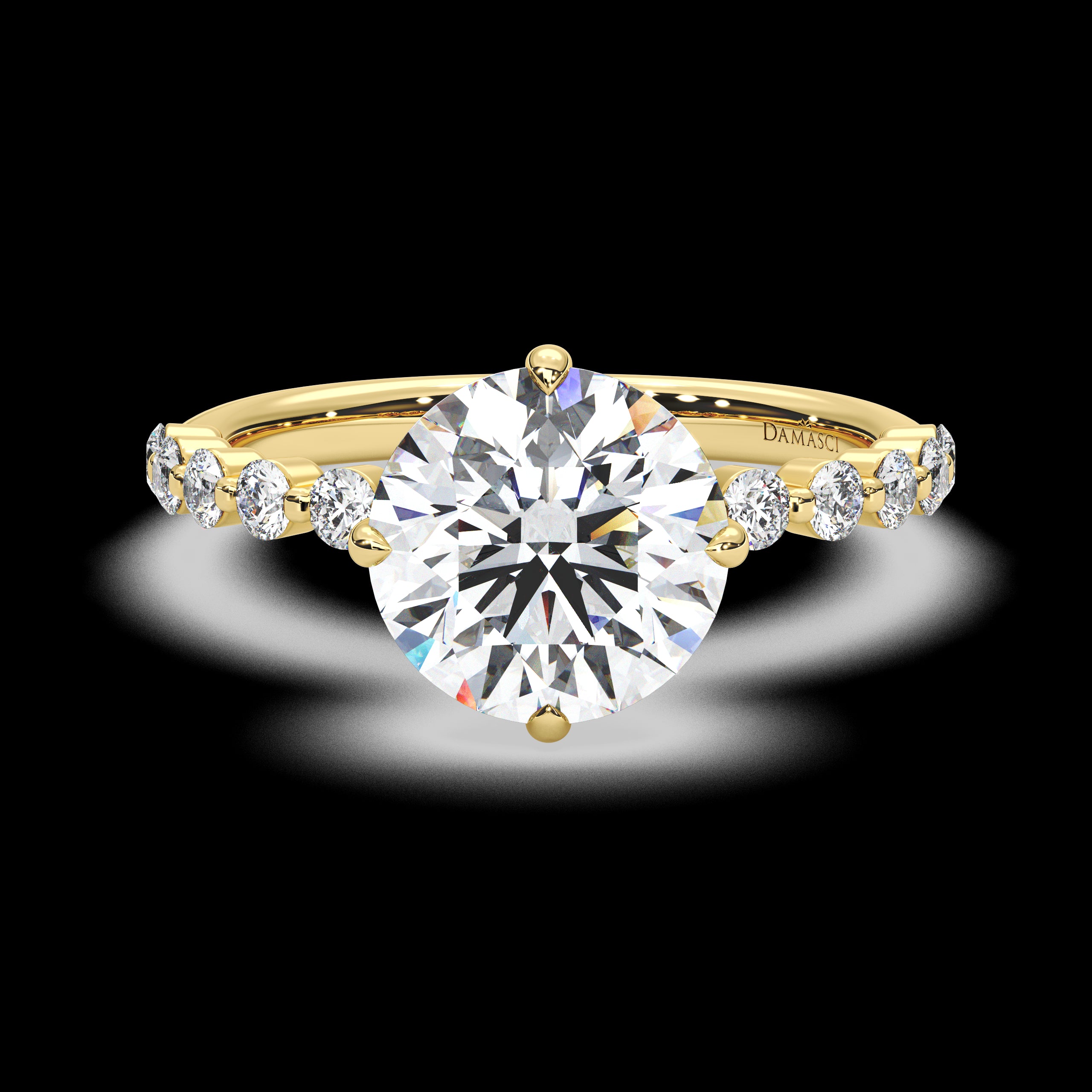 Compass Top with Side Diamonds Ring - Round