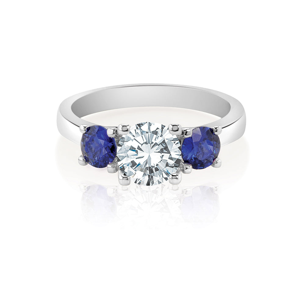 Three Stone Diamond & Sapphire Engagement Ring