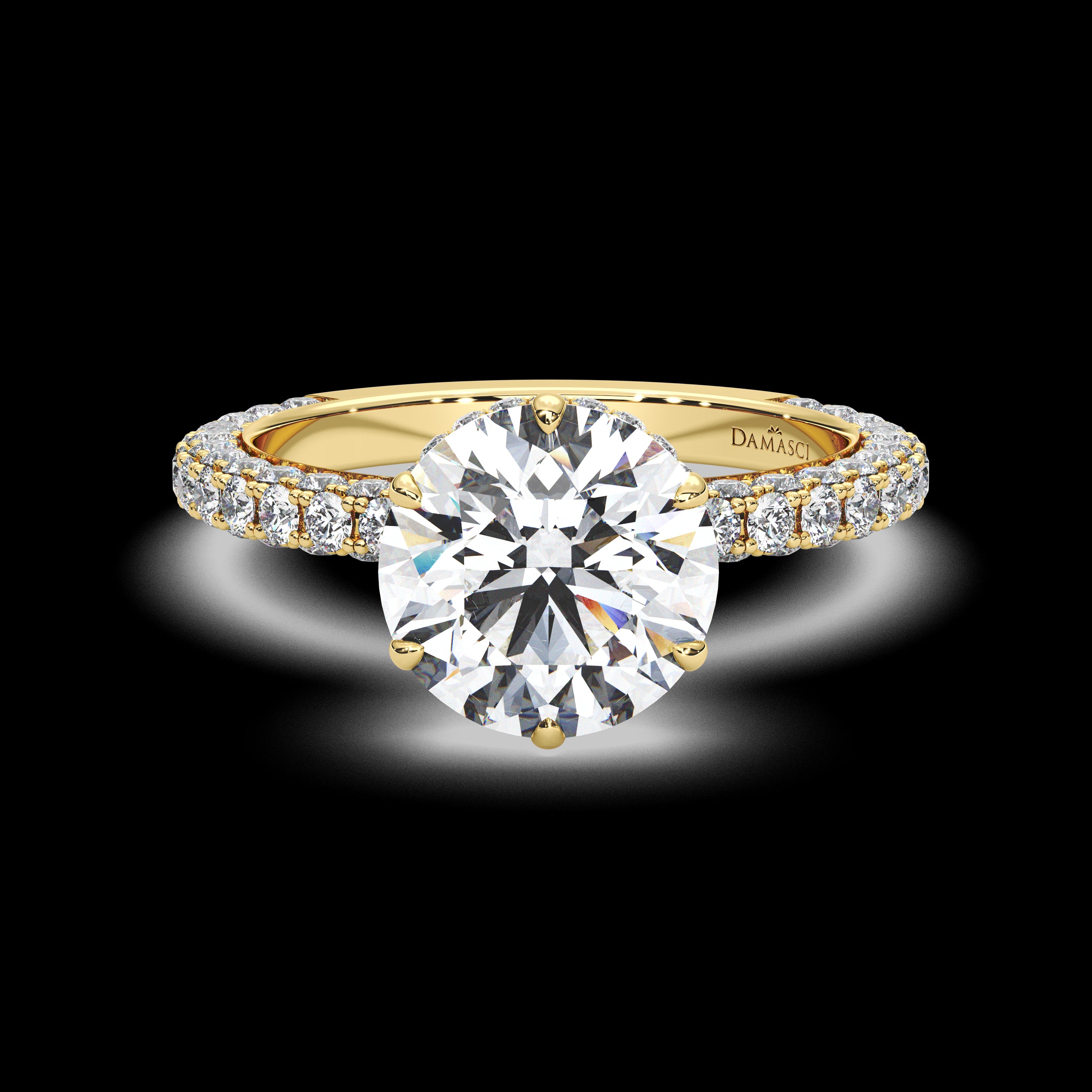 Six-Prong Hidden Halo Engagement Ring with Maxed Band