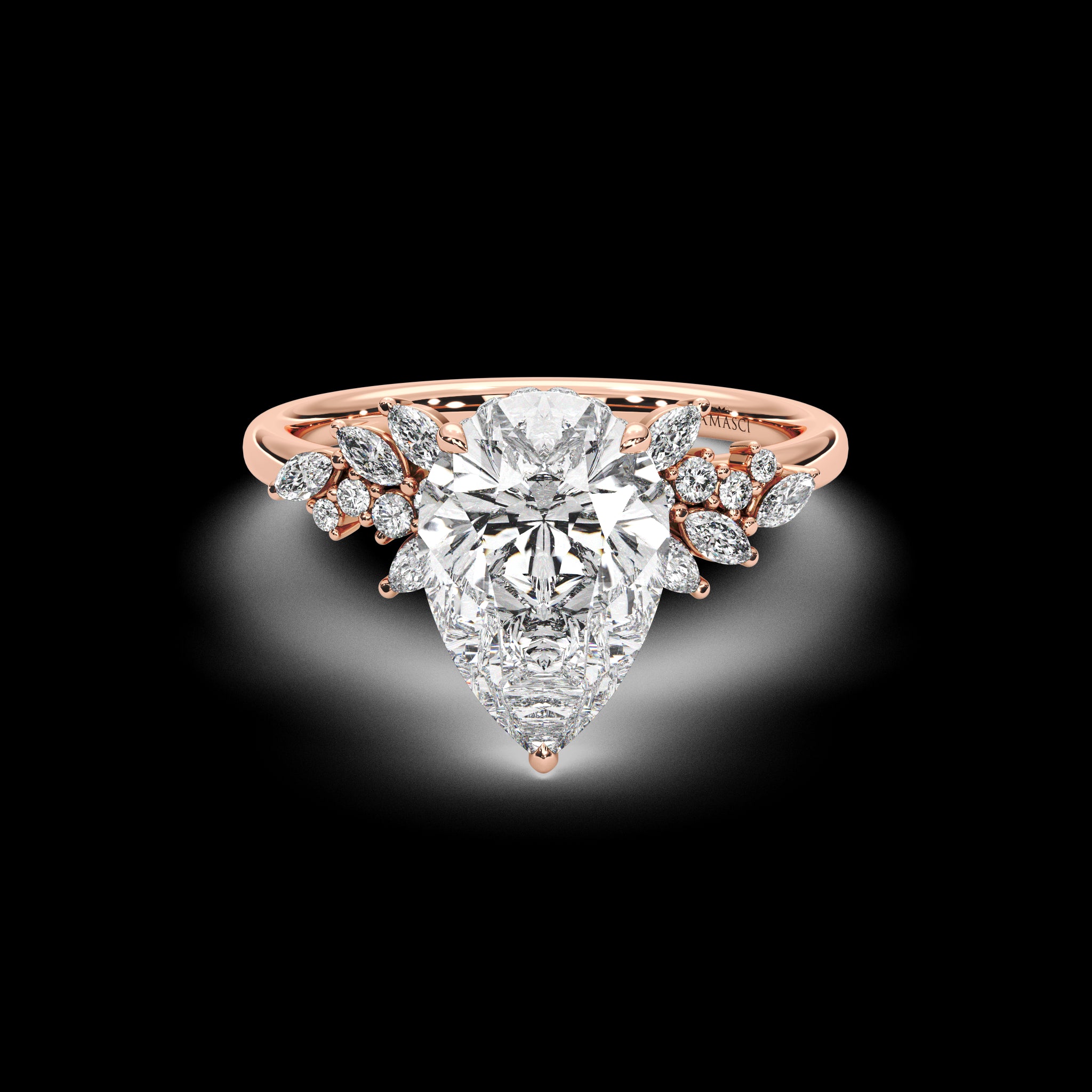 Double Hidden Halo Side Cluster Engagement Ring - Pear
