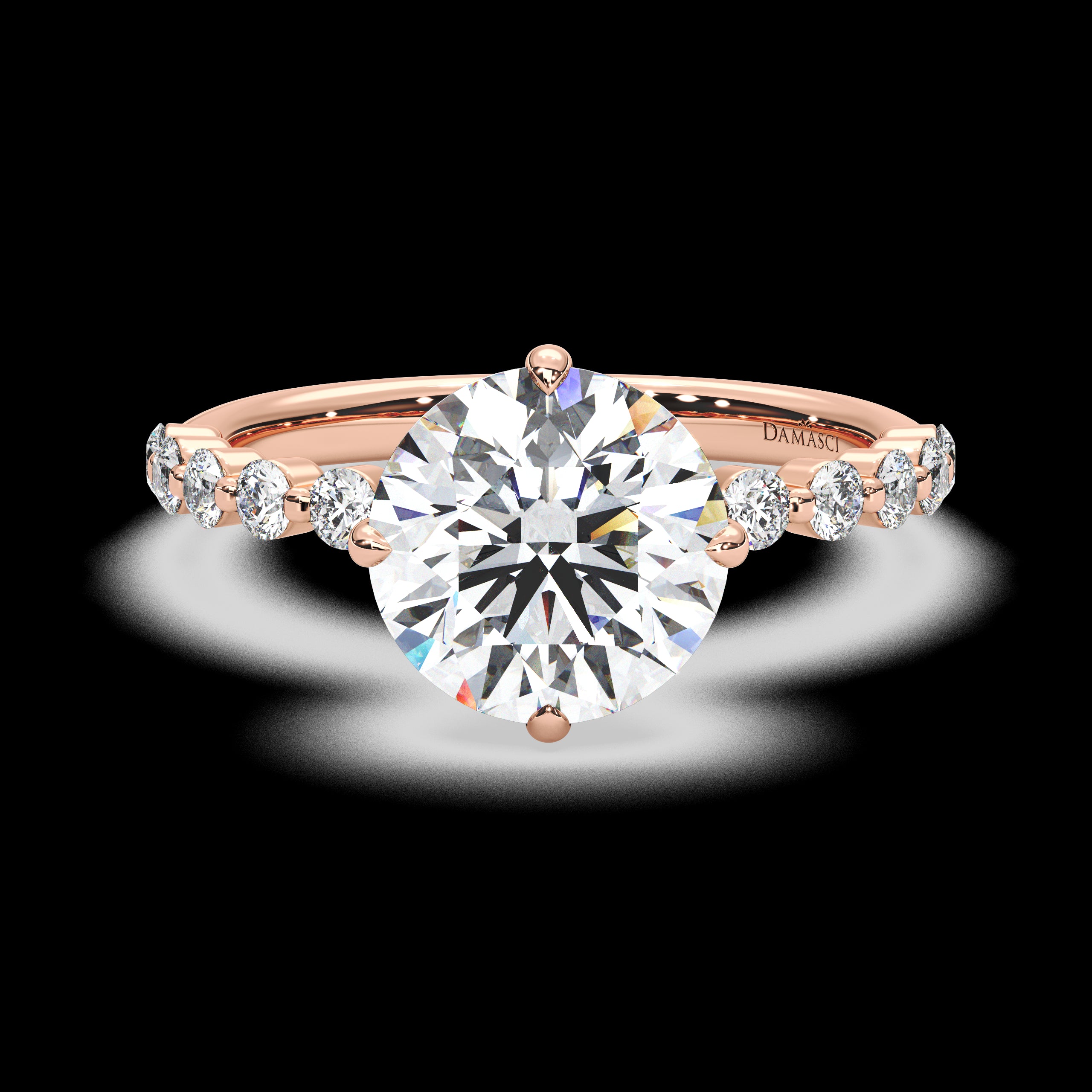 Compass Top with Side Diamonds Ring - Round