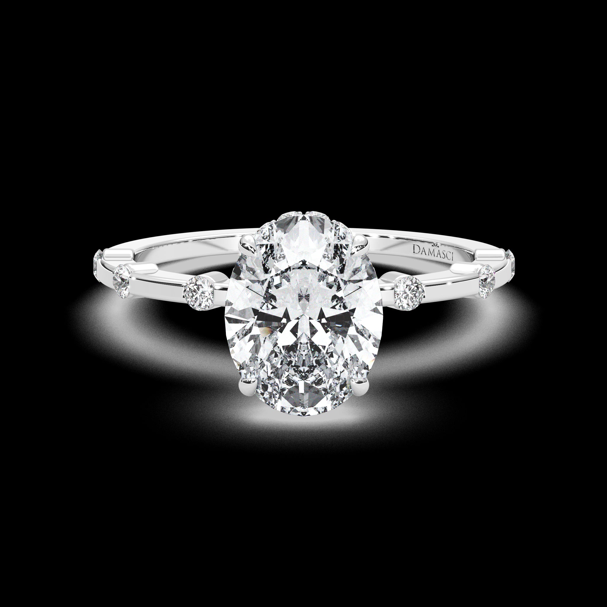 Hidden Halo with Segmented Round Diamonds - Oval