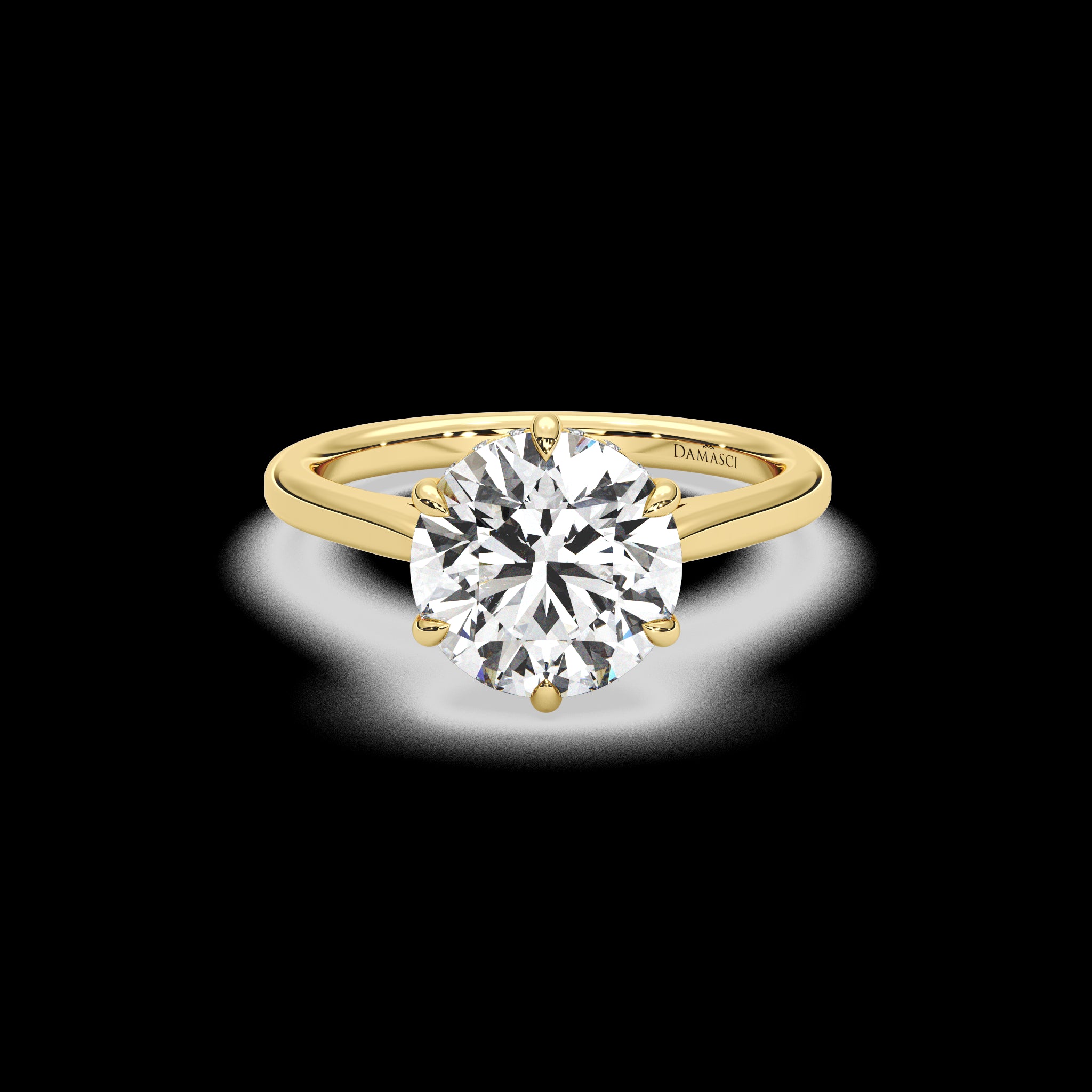 Six - Prong Hidden Halo Cathedral Ring - Round