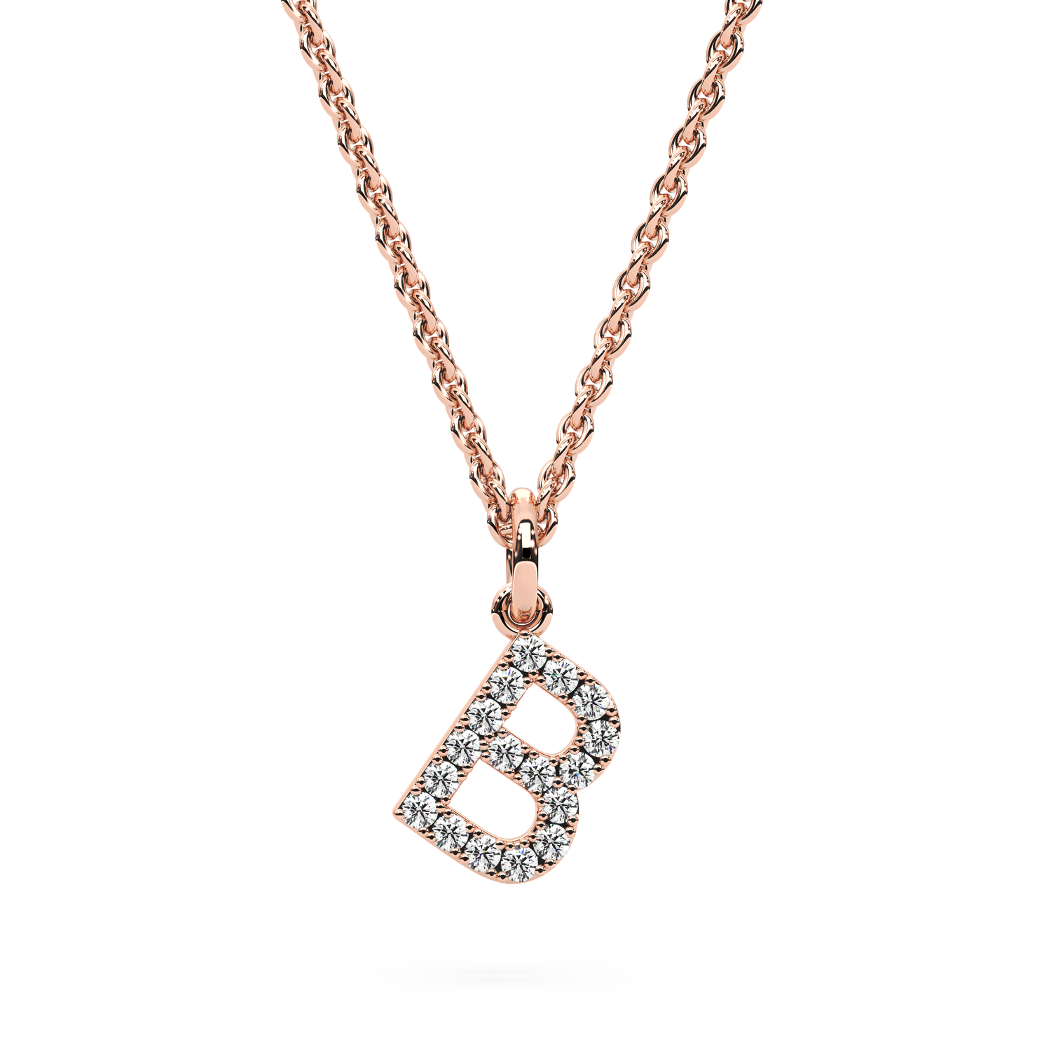 &quot;B&quot; Diamond Initial Pendant - 10mm