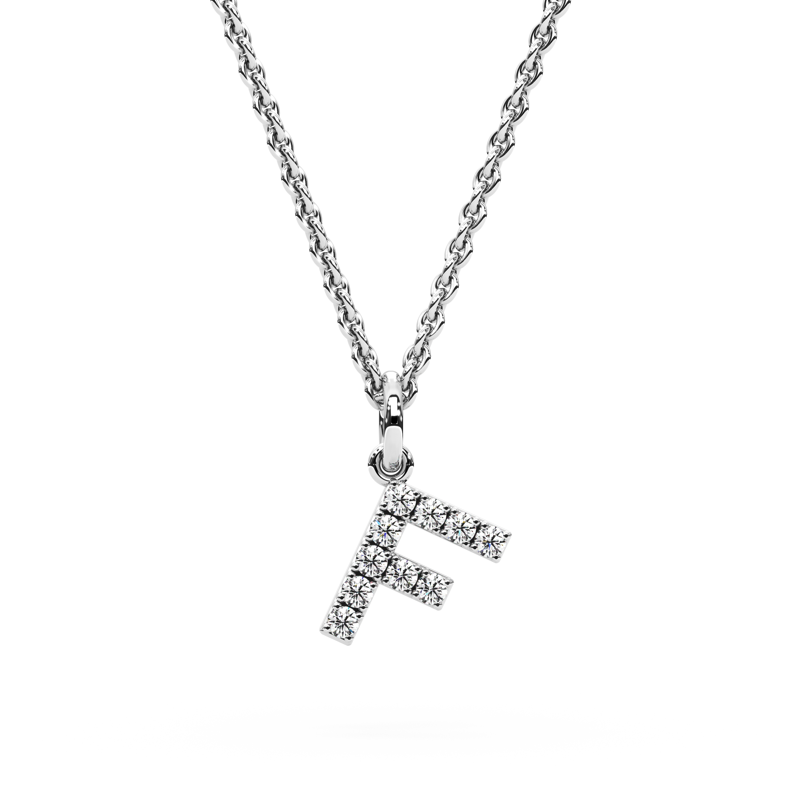 &quot;F&quot; Diamond Initial Pendant - 10mm