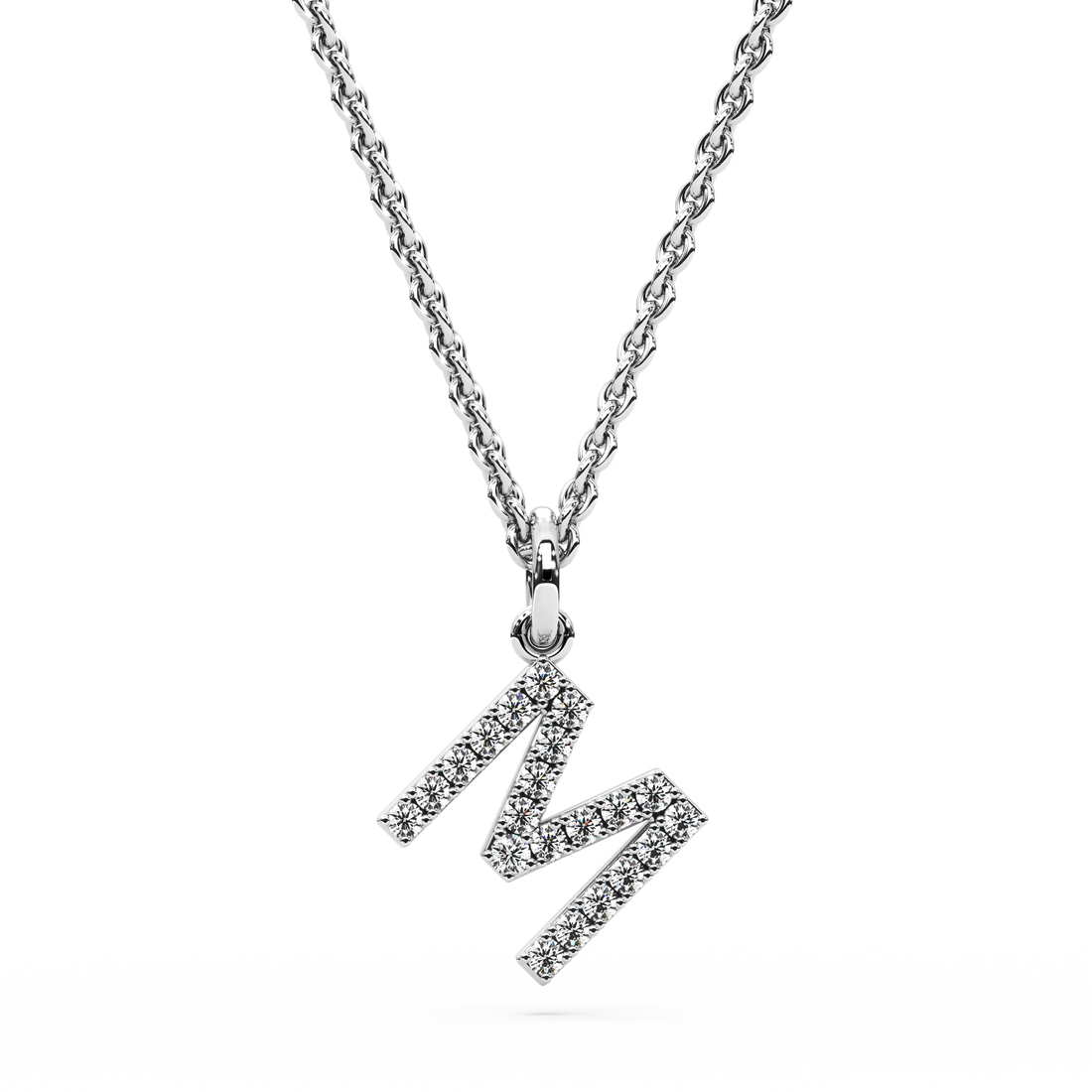 &quot;M&quot; Diamond Initial Pendant - 10mm