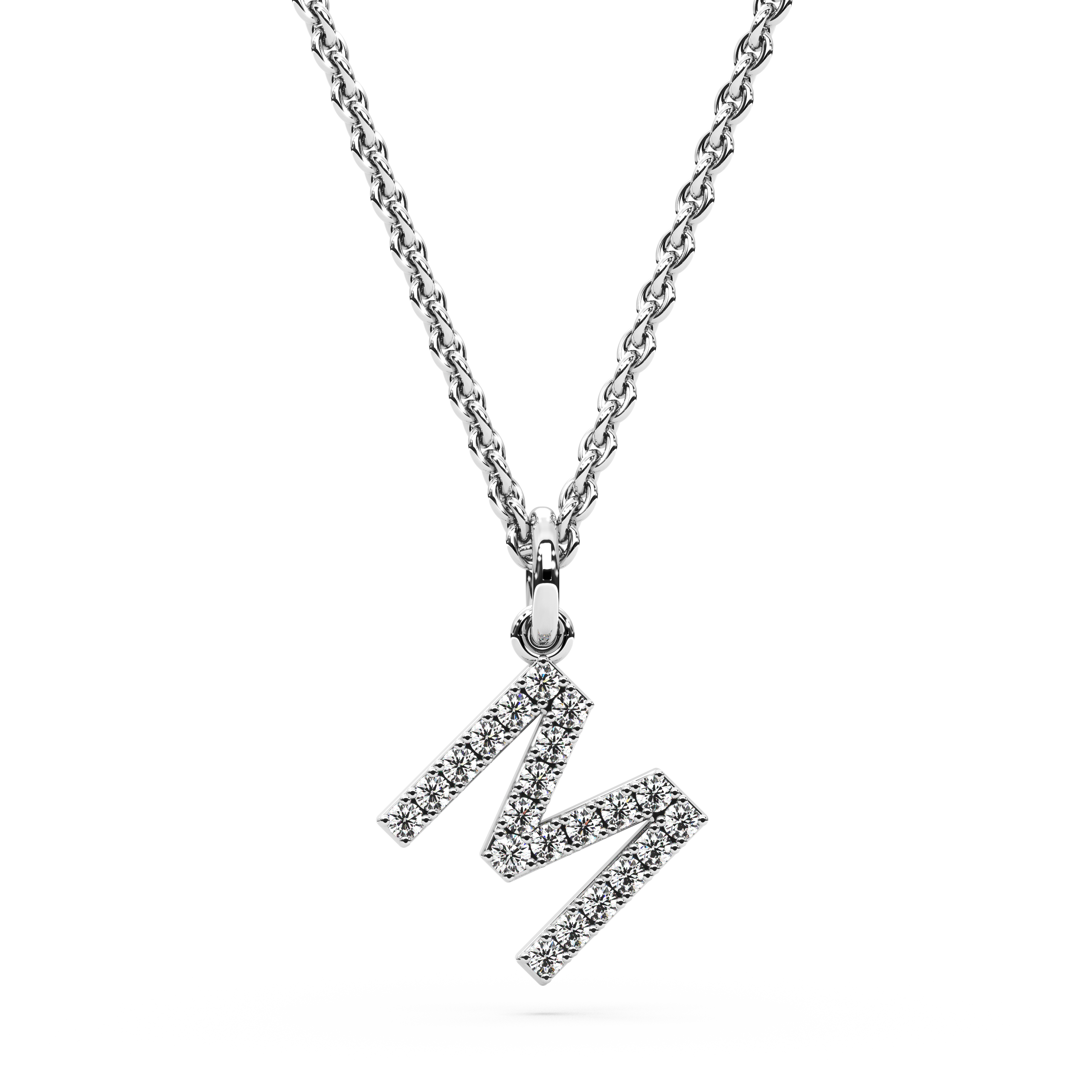 &quot;M&quot; Diamond Initial Pendant - 10mm