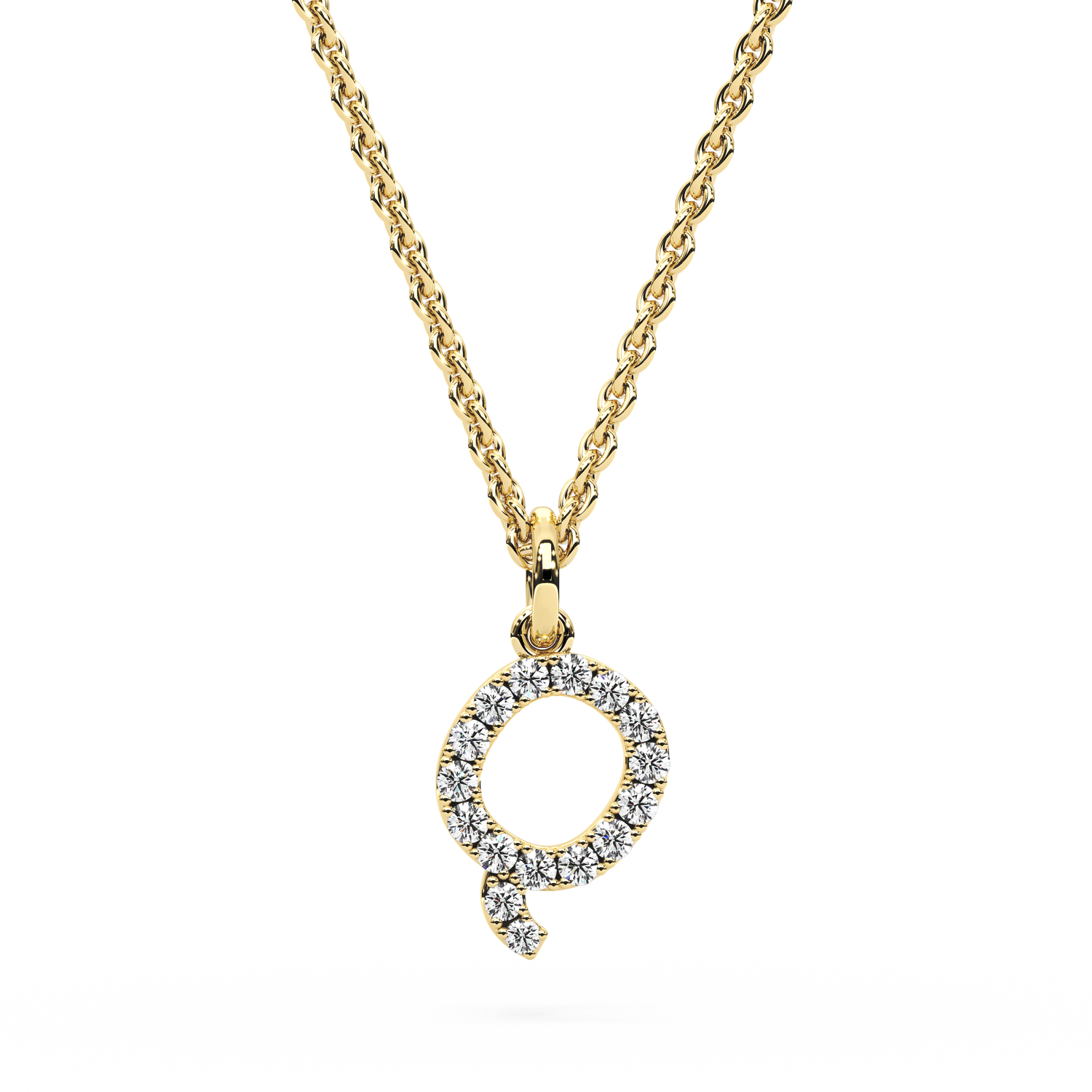 &quot;Q&quot; Diamond Initial Pendant - 10mm