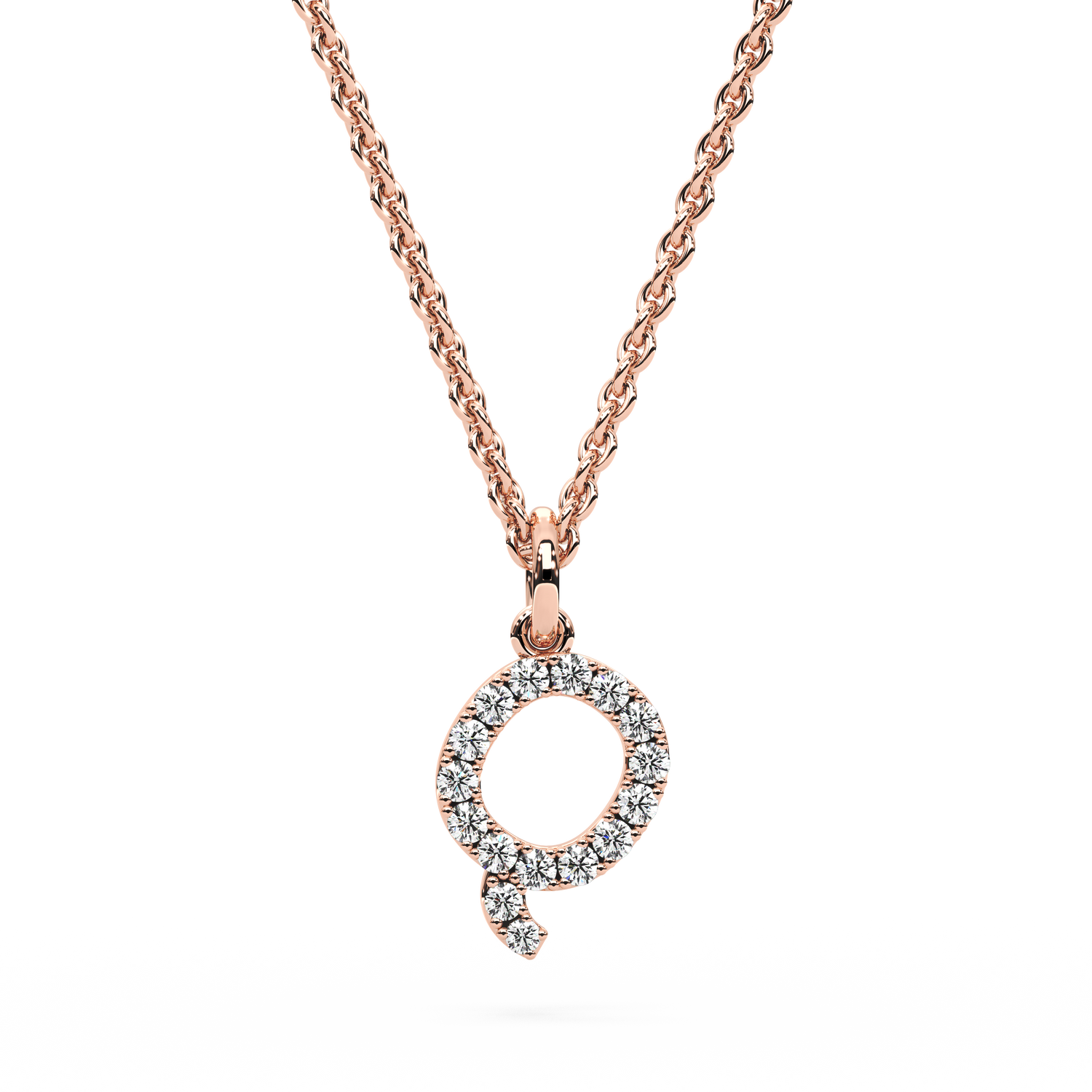 &quot;Q&quot; Diamond Initial Pendant - 10mm