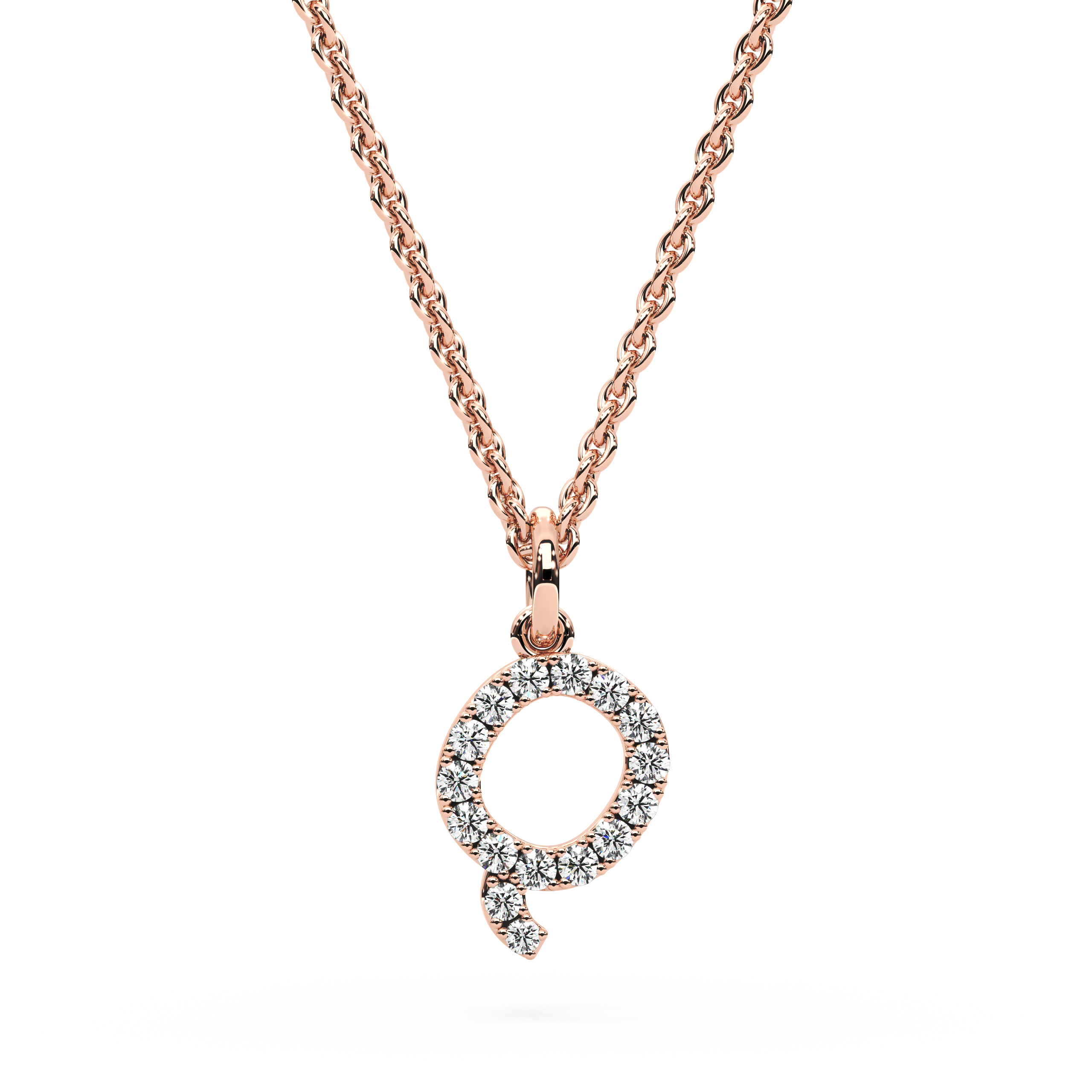 "Q" Diamond Initial Pendant - 10mm