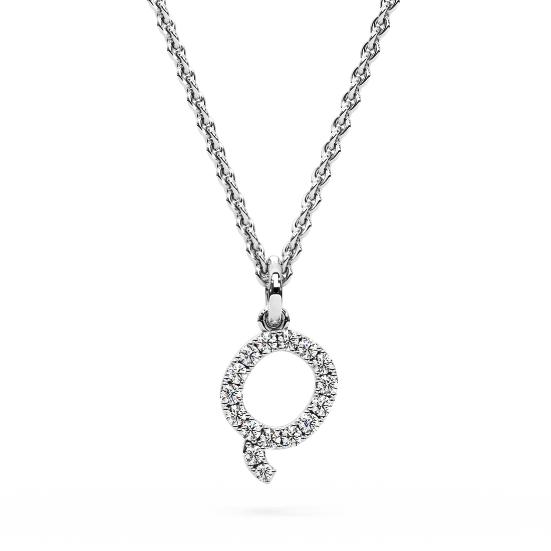 &quot;Q&quot; Diamond Initial Pendant - 10mm