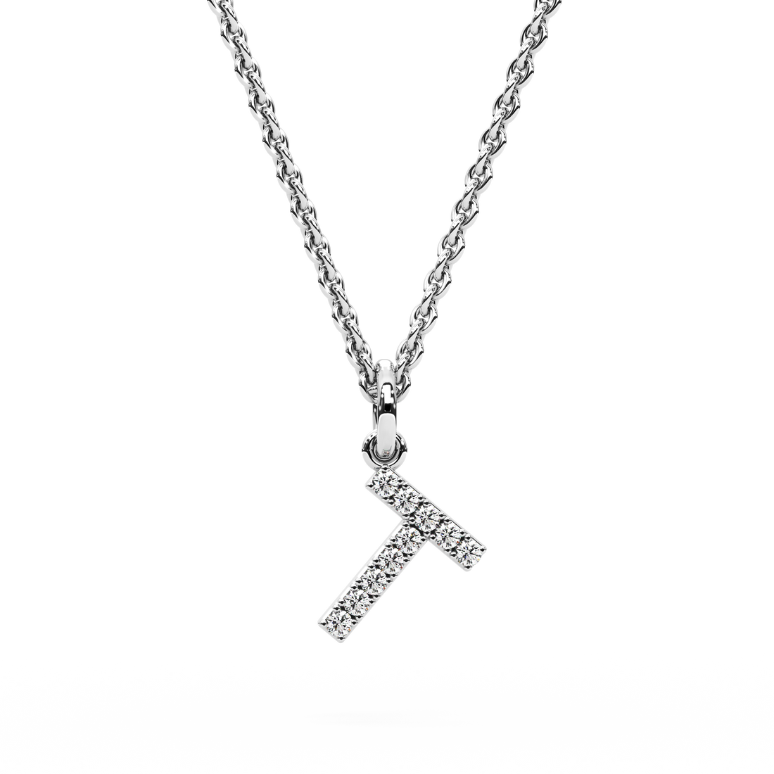 &quot;T&quot; Diamond Initial Pendant - 10mm