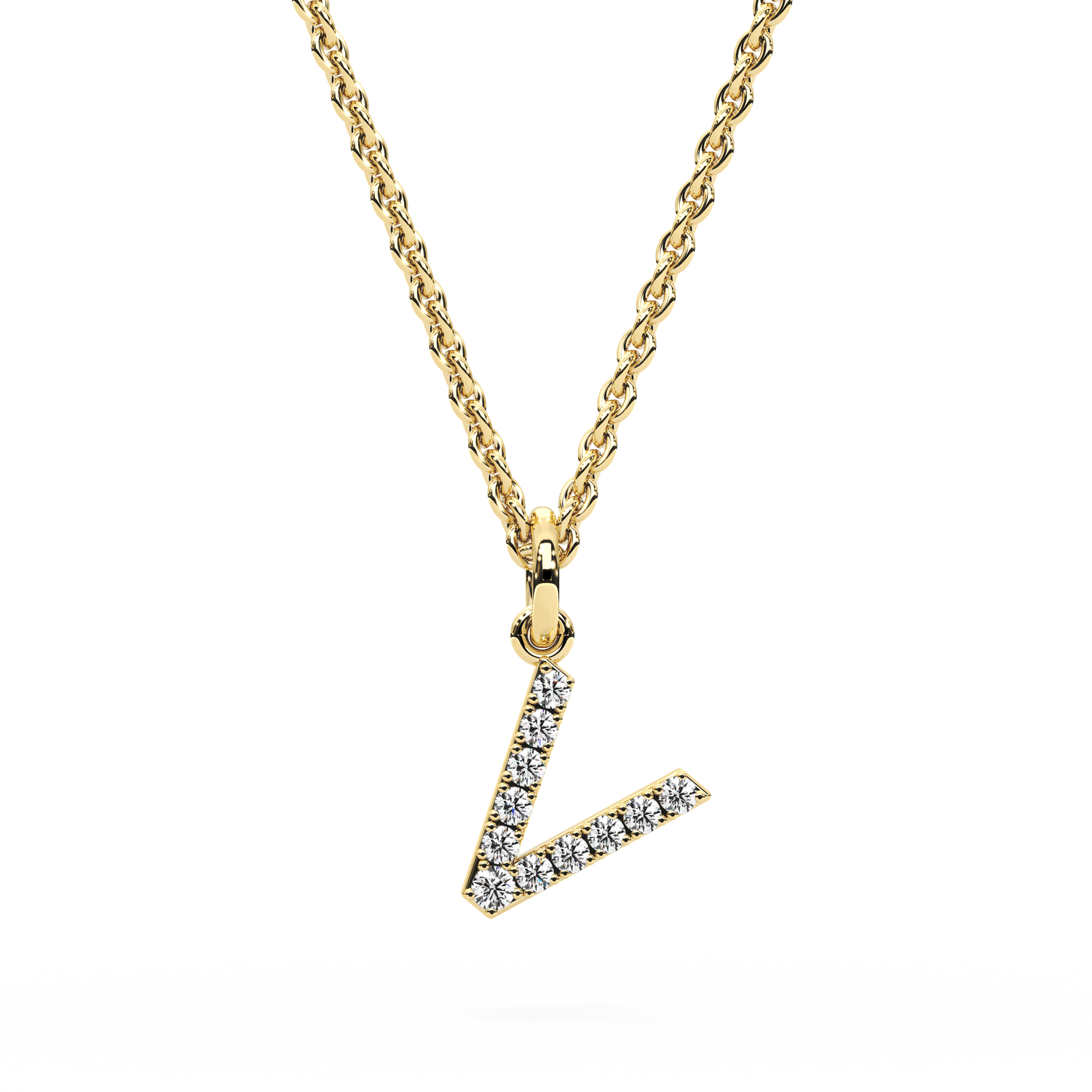 &quot;V&quot; Diamond Initial Pendant