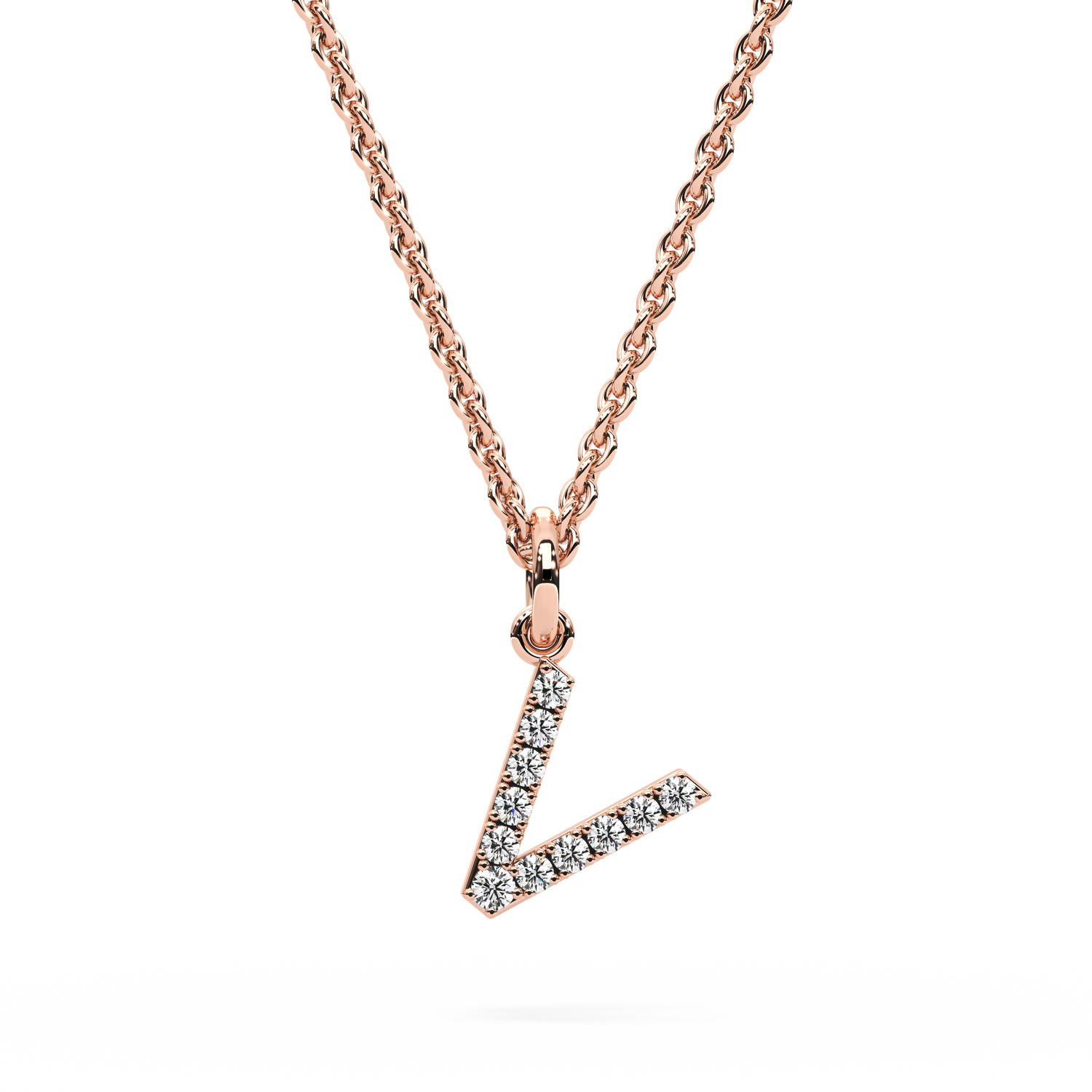 "V" Diamond Initial Pendant - 10mm