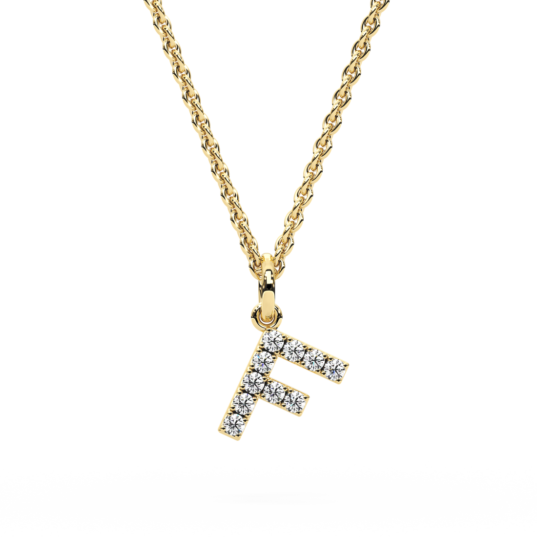 &quot;F&quot; Diamond Initial Pendant - 10mm