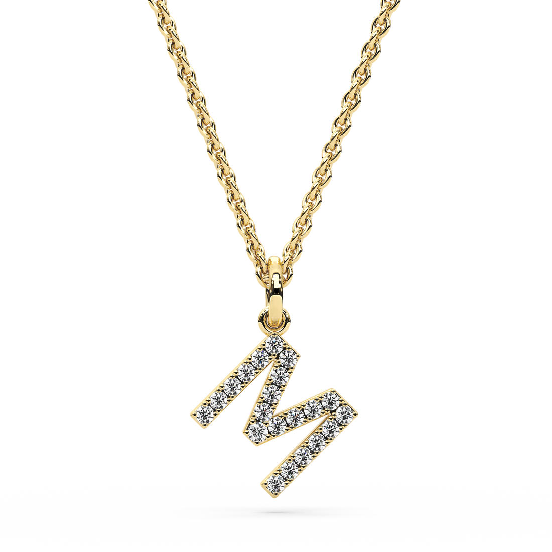 &quot;M&quot; Diamond Initial Pendant - 10mm