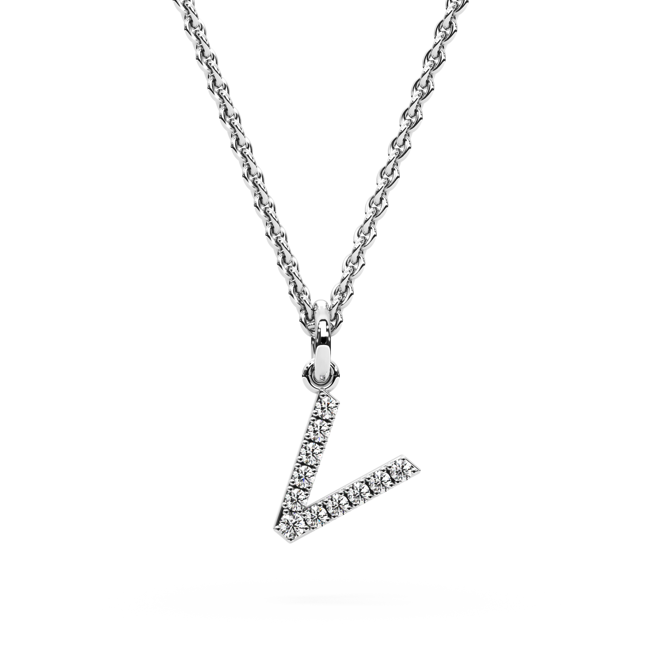 "V" Diamond Initial Pendant - 10mm
