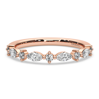 Alternating Marquise-Round in Prong Setting Wedding Ring (0.30 T.C.W)