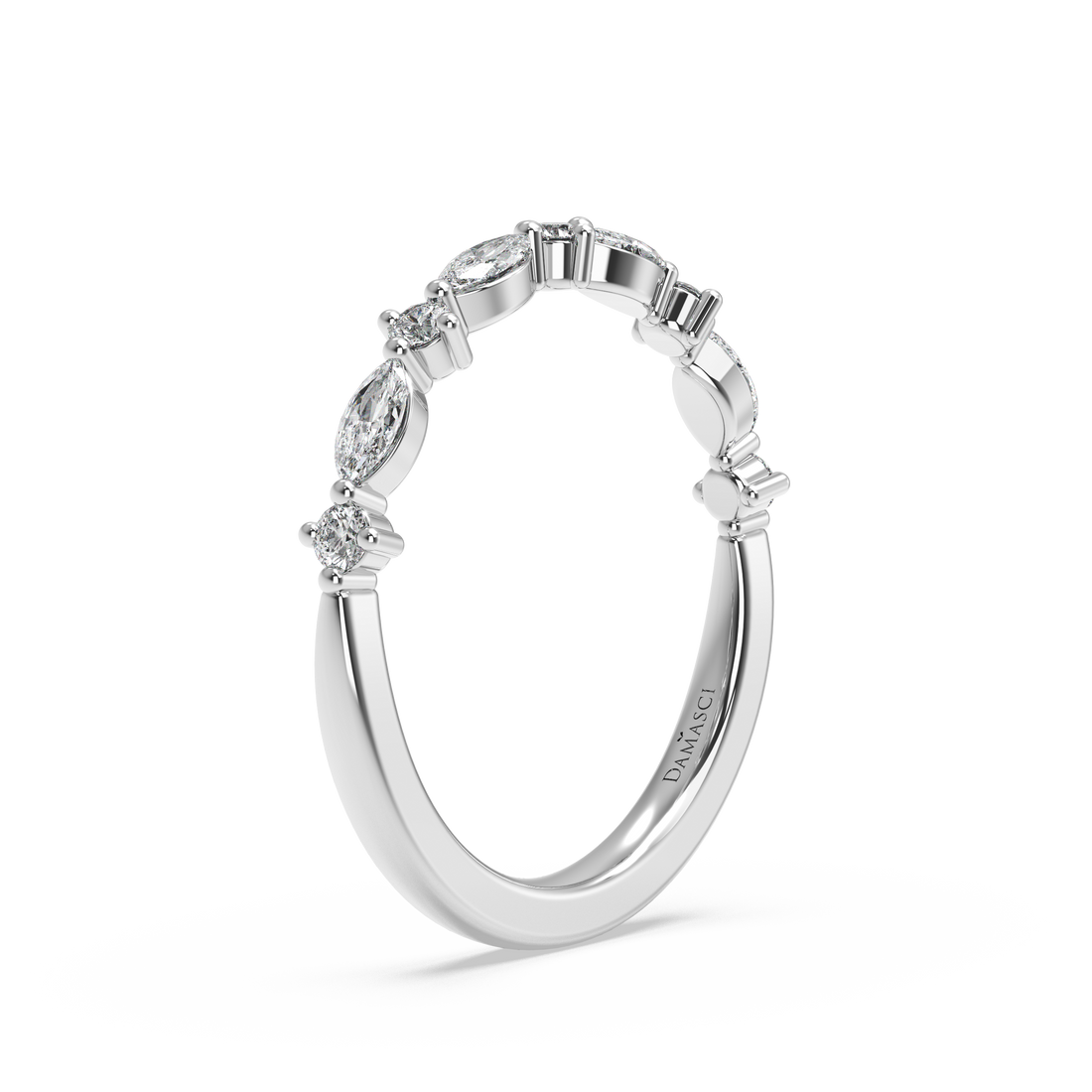 Marquise-Round in Prong Setting Wedding Ring