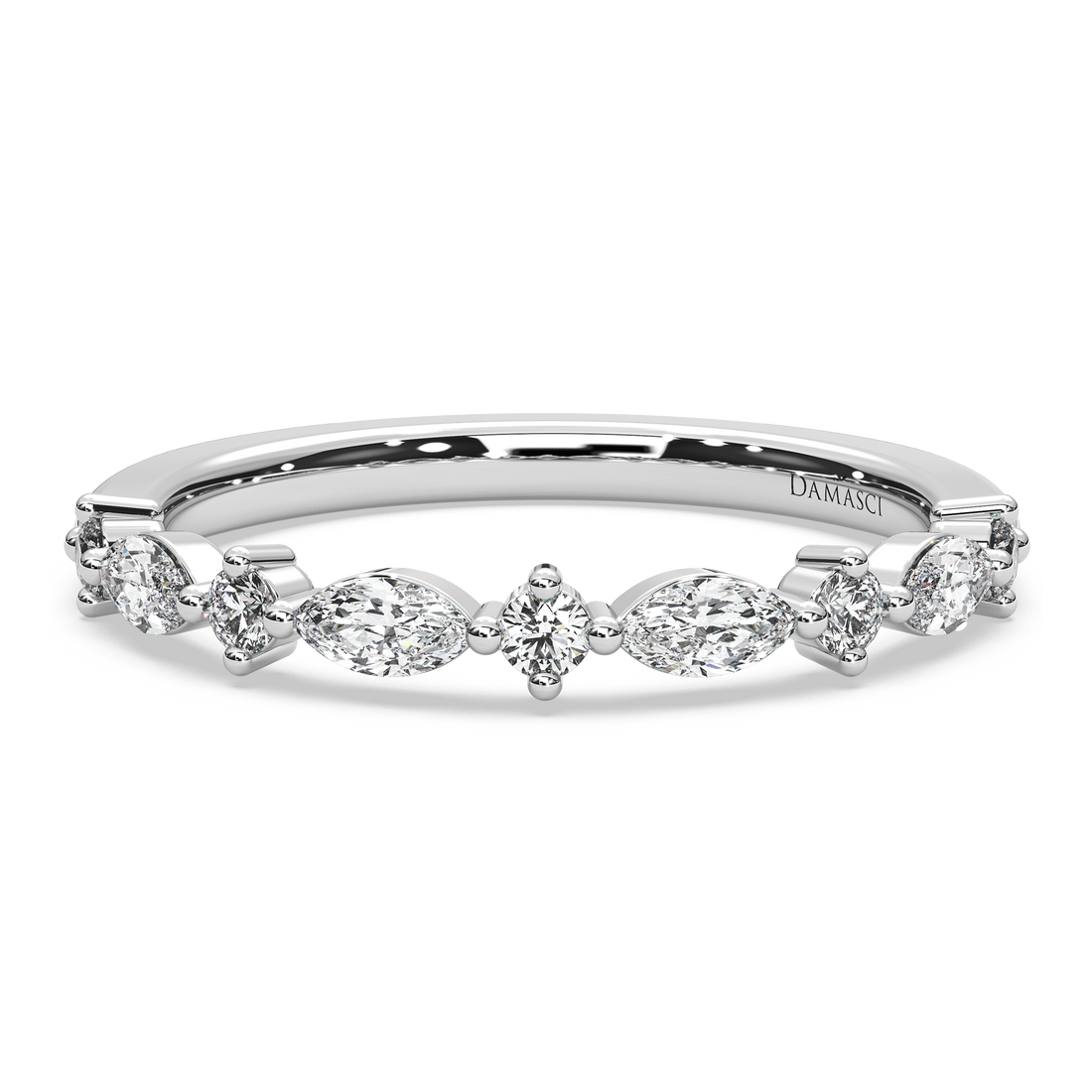 Marquise-Round in Prong Setting Wedding Ring