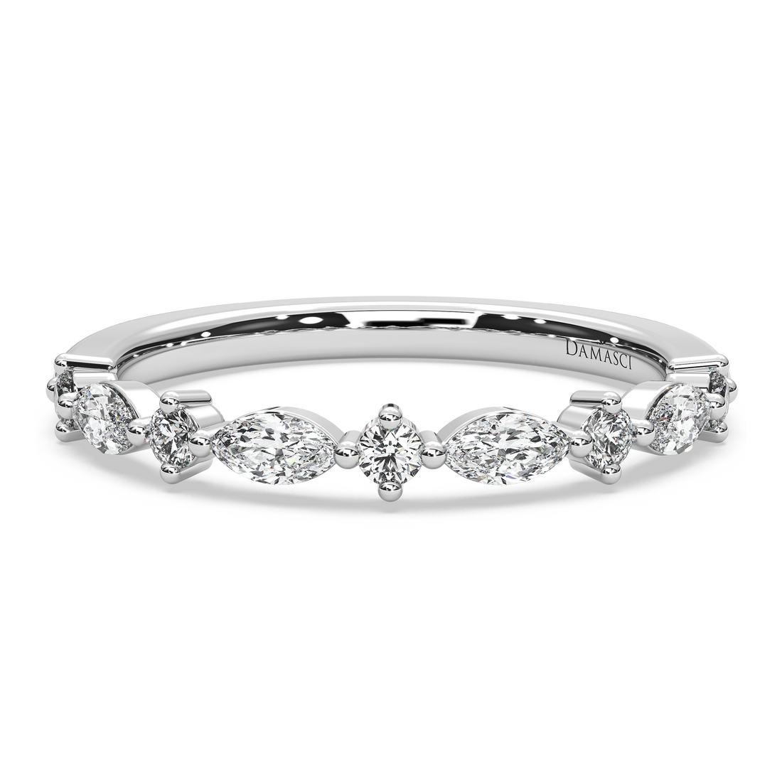 Alternating Marquise-Round in Prong Setting Wedding Ring (0.30 T.C.W)