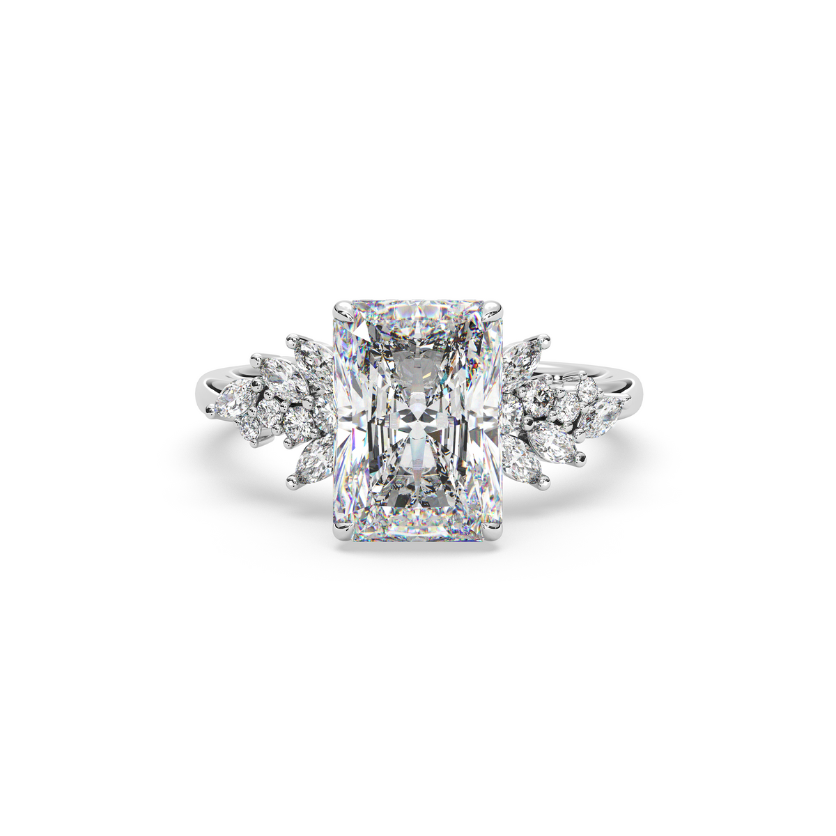 Double Hidden Halo Side Cluster Engagement Ring