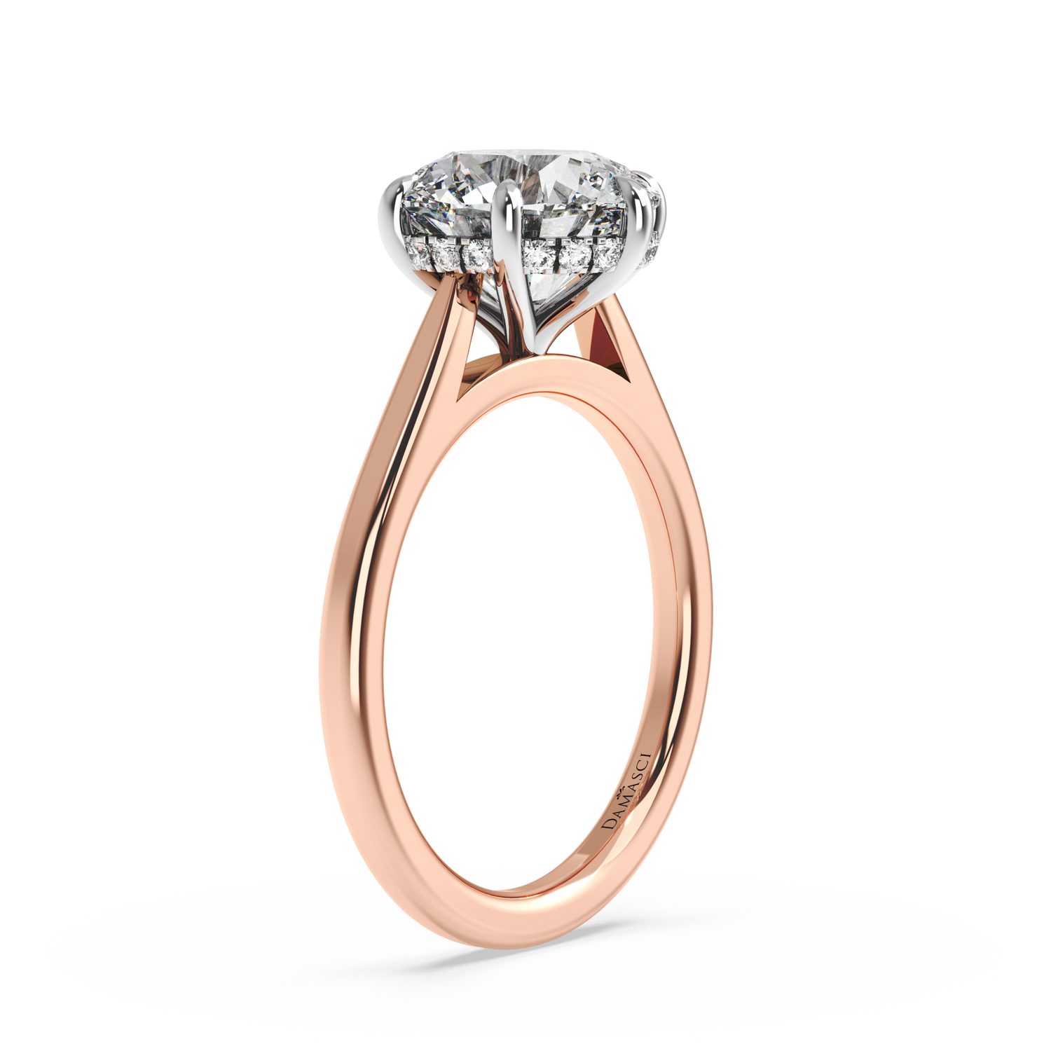 Six-Prong Hidden Halo Cathedral Ring - Round