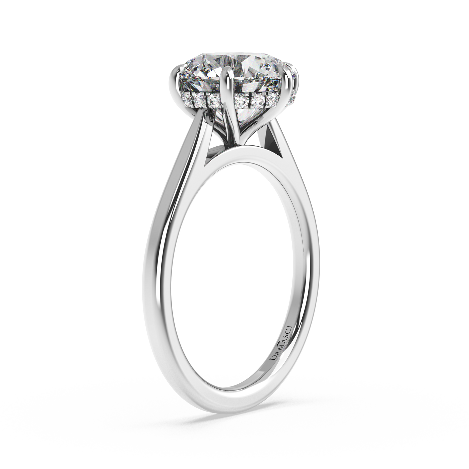 Six-Prong Hidden Halo Cathedral Ring - Round