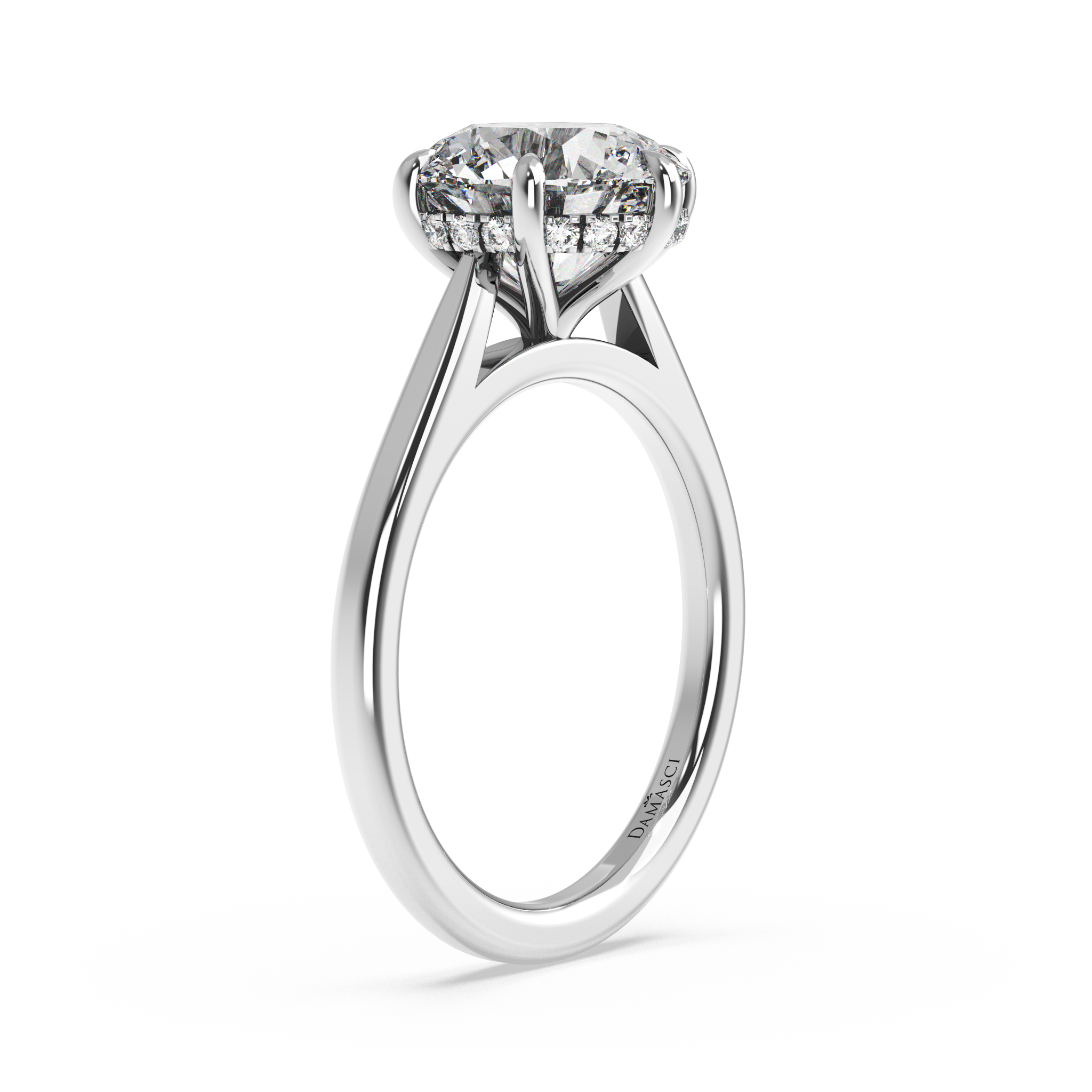 Six-Prong Hidden Halo Cathedral Ring - Round