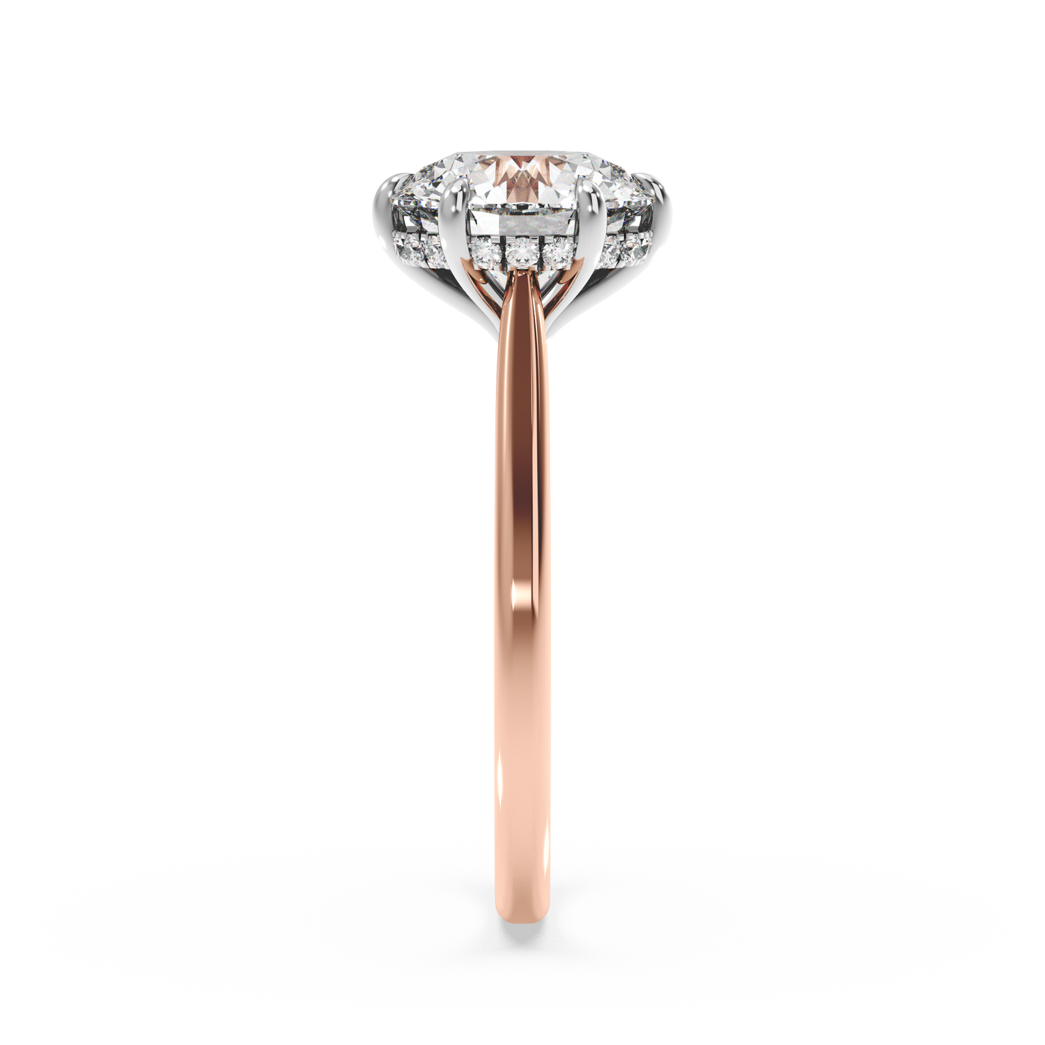 Six-Prong Hidden Halo Cathedral Ring - Round