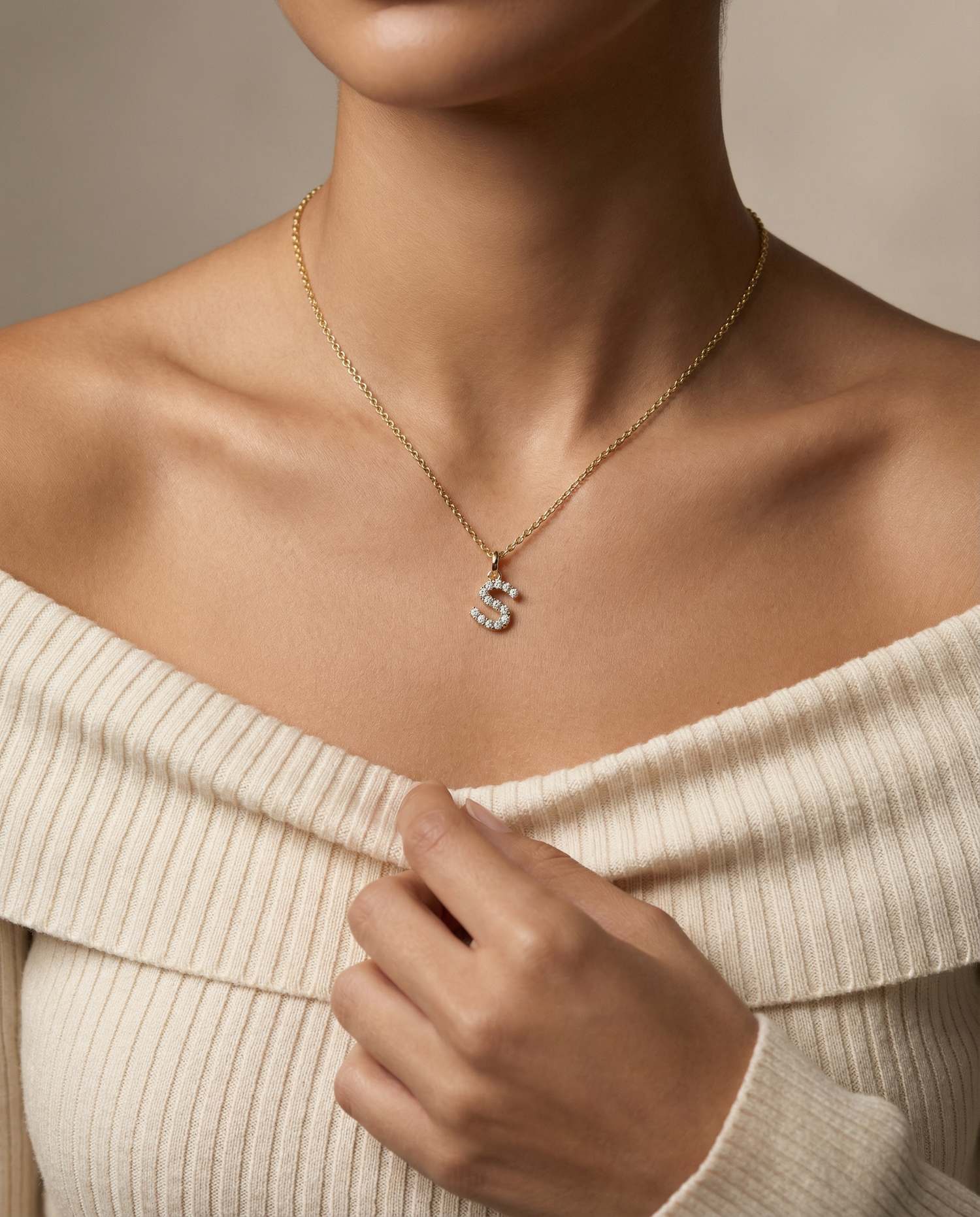 "S" Diamond Initial Pendant - 10mm