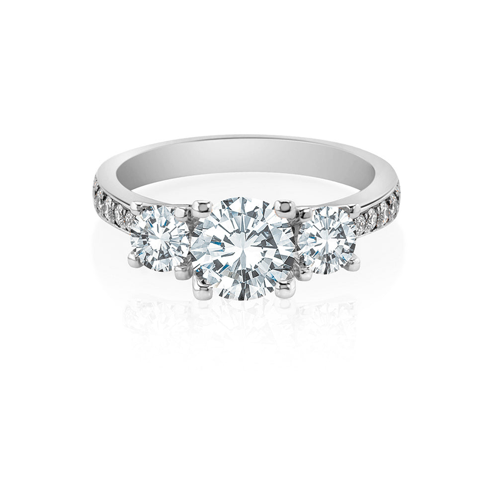 Three Stone Diamond Engagement Ring with Accent Diamonds