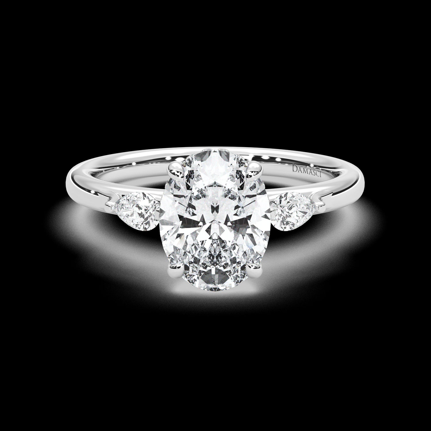 Pear Accents in Swan Three-Stone - Oval