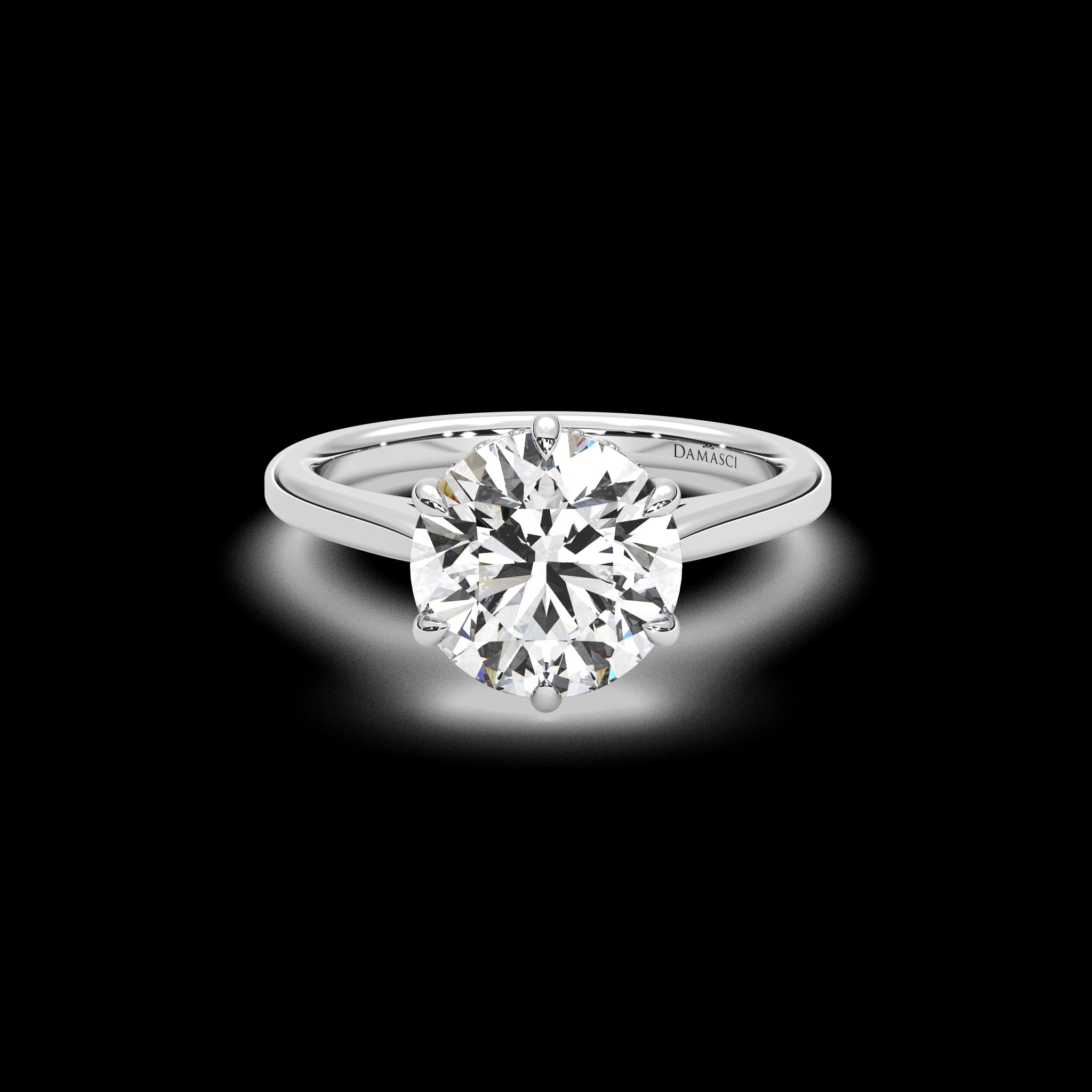 Six-Prong Hidden Halo Cathedral Ring - Round