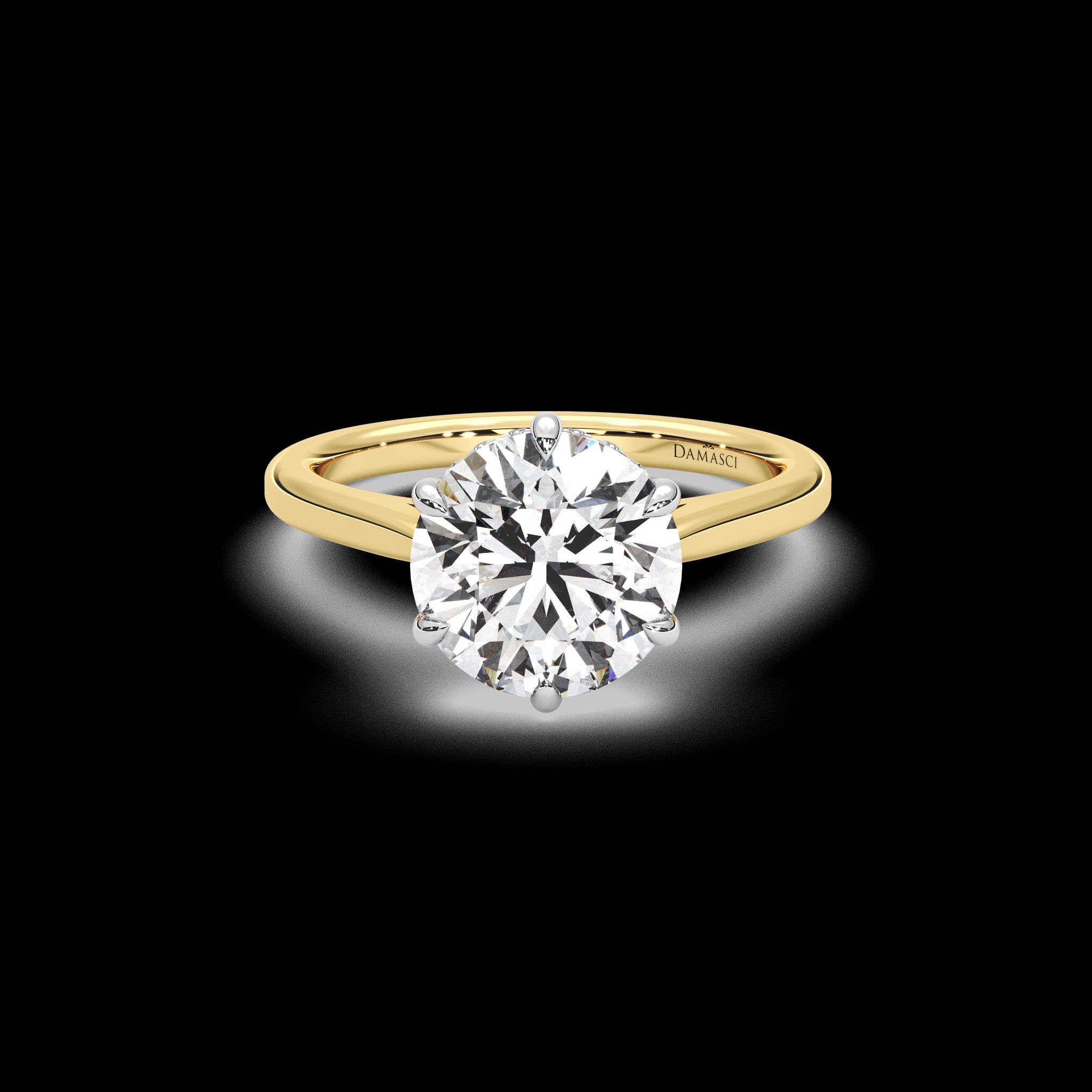 Six - Prong Hidden Halo Cathedral Ring - Round