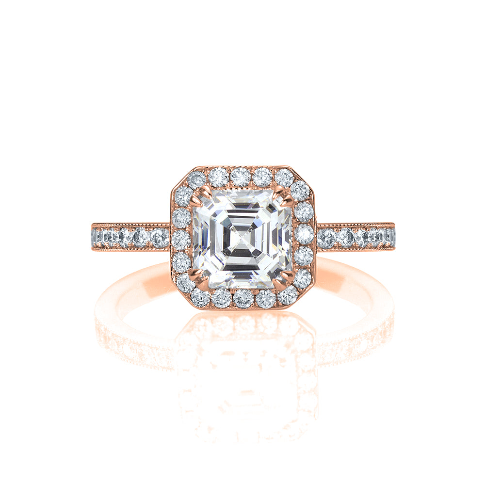 Arosa Asscher Halo Diaomond Engagement Ring