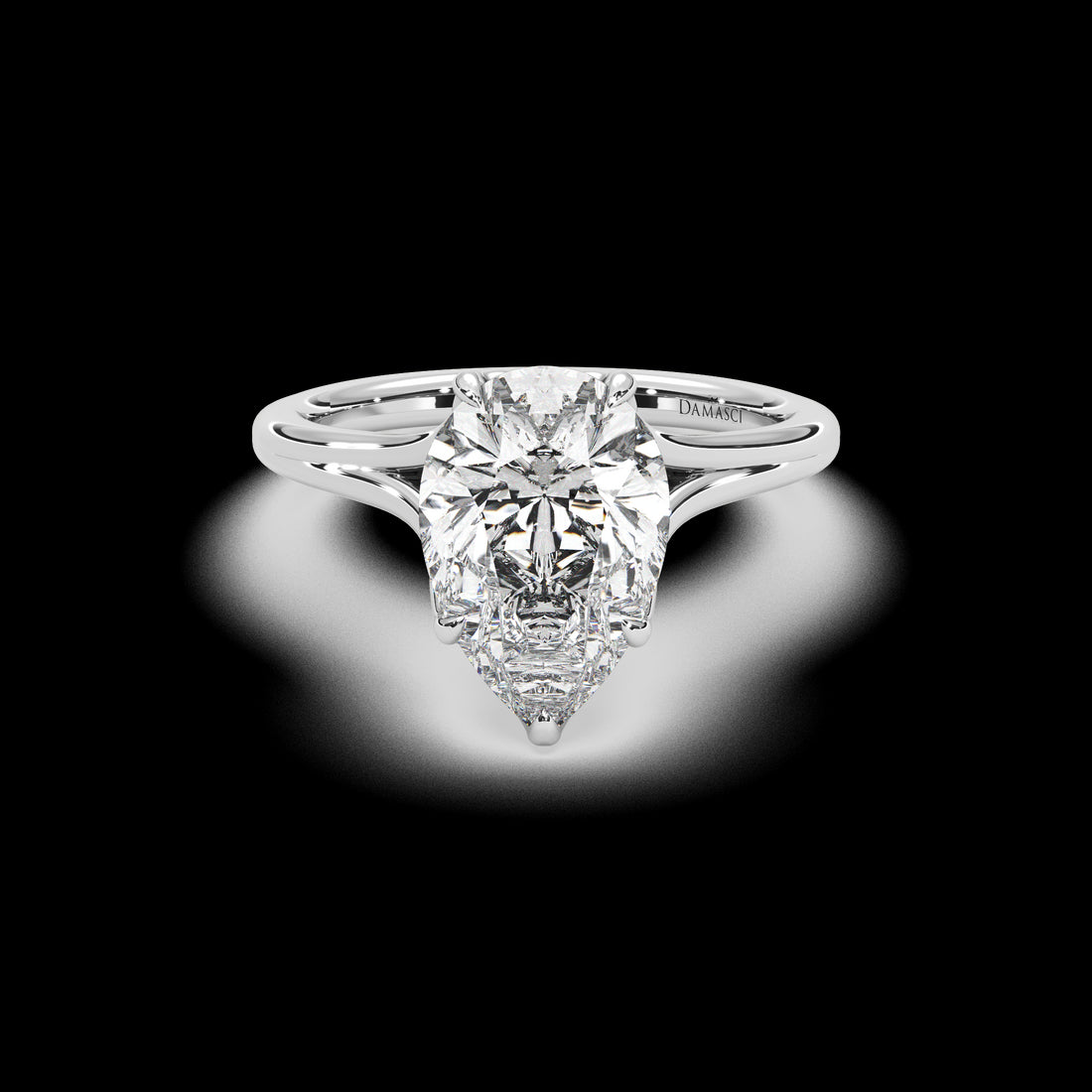 Flowing Tulip Hidden Halo Engagement Ring - Pear