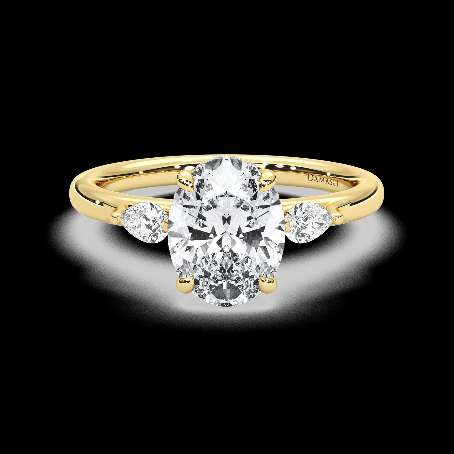 Pear Accents in Swan Three-Stone - Oval
