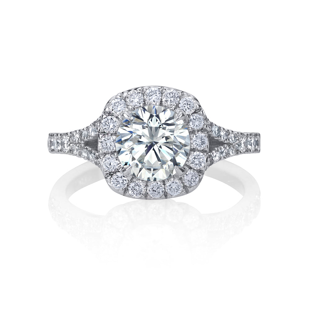 Arosa Split-Shank Cushion Halo Diamond Engagement Ring
