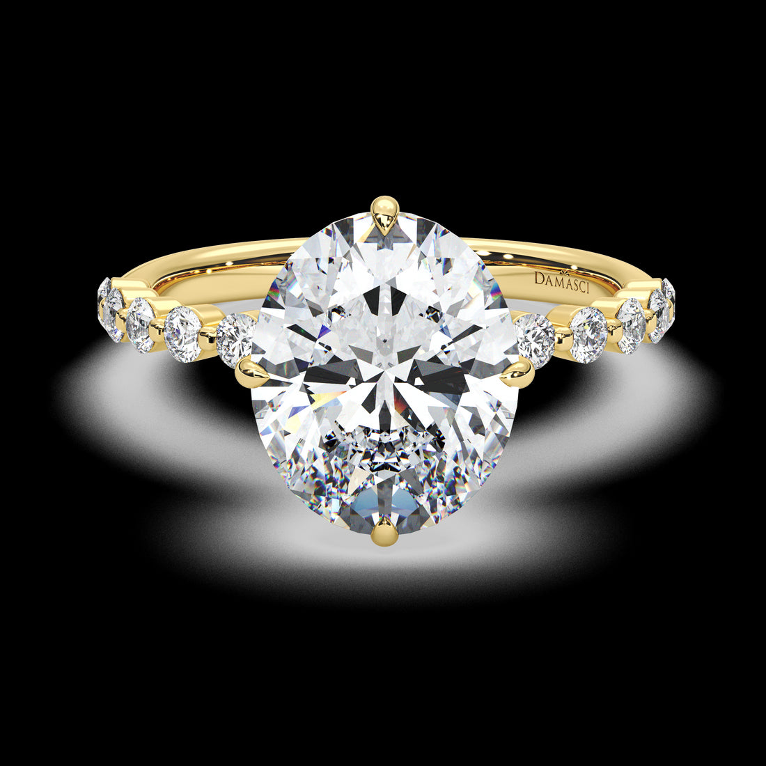 Compass Top with Side Diamonds Ring - Oval