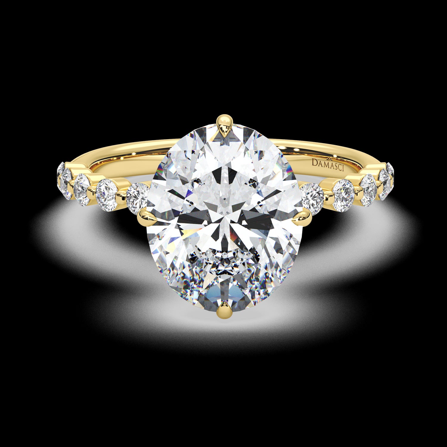 Compass Top with Side Diamonds Ring - Oval